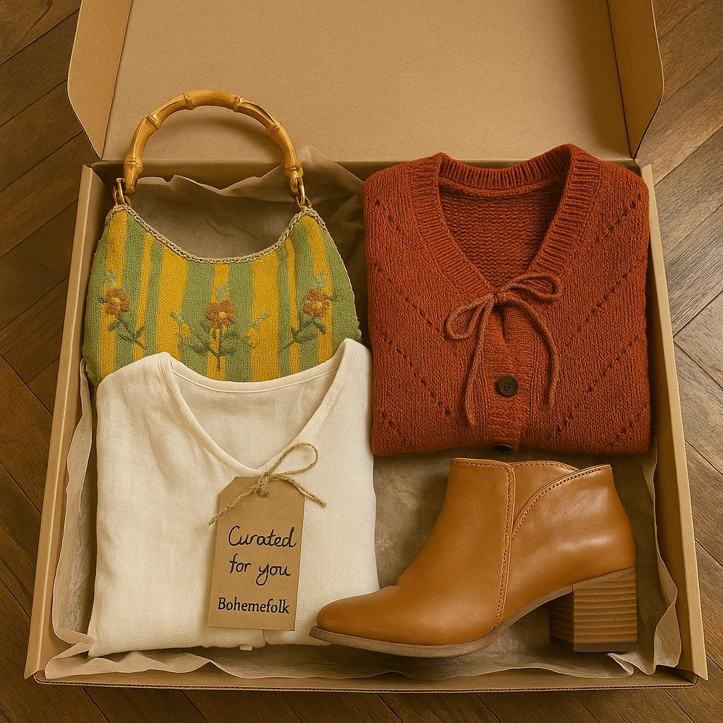 The Circular Wardrobe – Annual Vintage Fashion Subscription | 4, 6, or 12 Curated Mystery Boxes | Sustainable Slow Style by Bohemefolk