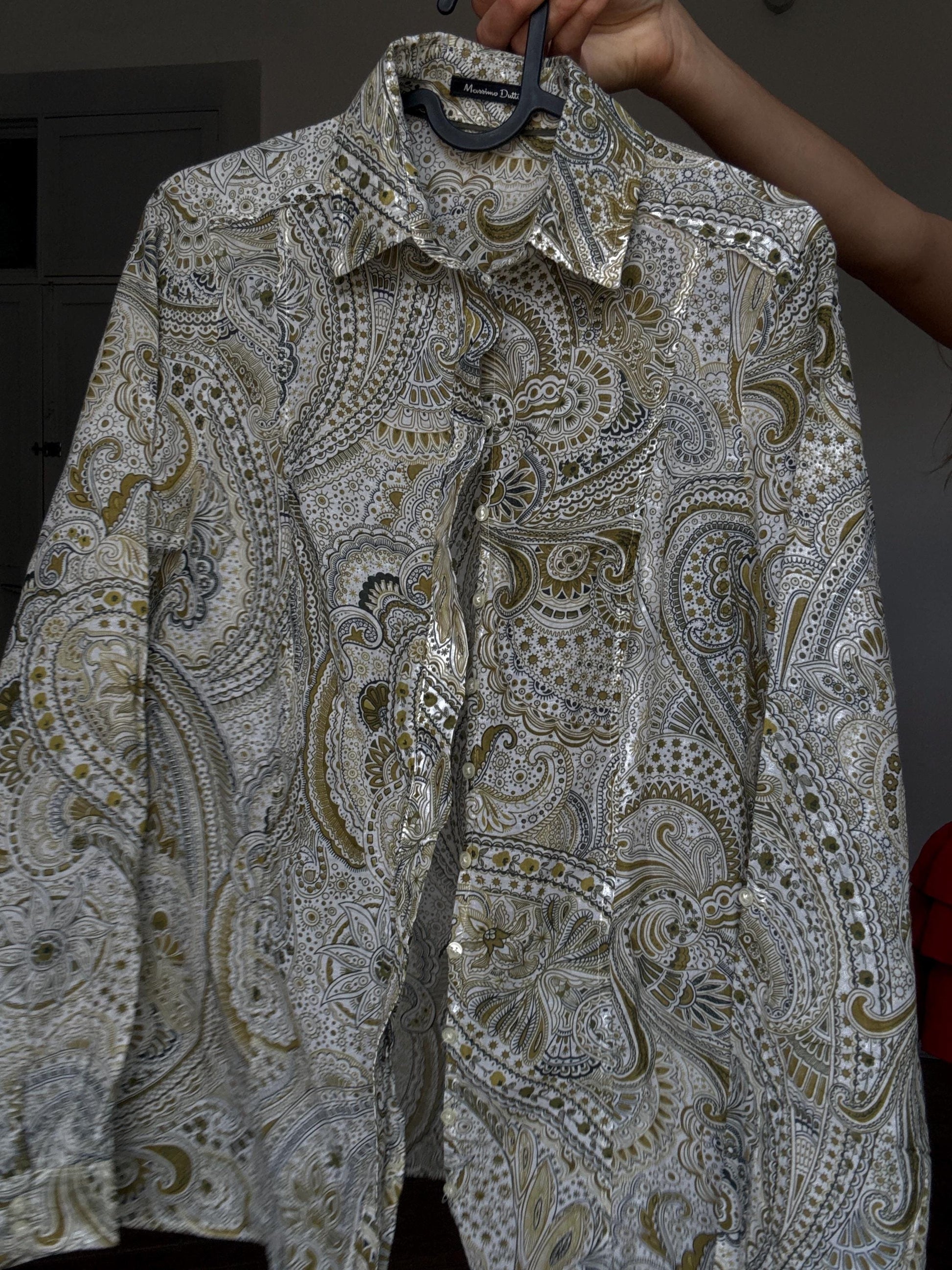 Massimo Dutti Silk-Cotton Paisley Shirt | Vintage Luxury Button-Up | Boho Vibes