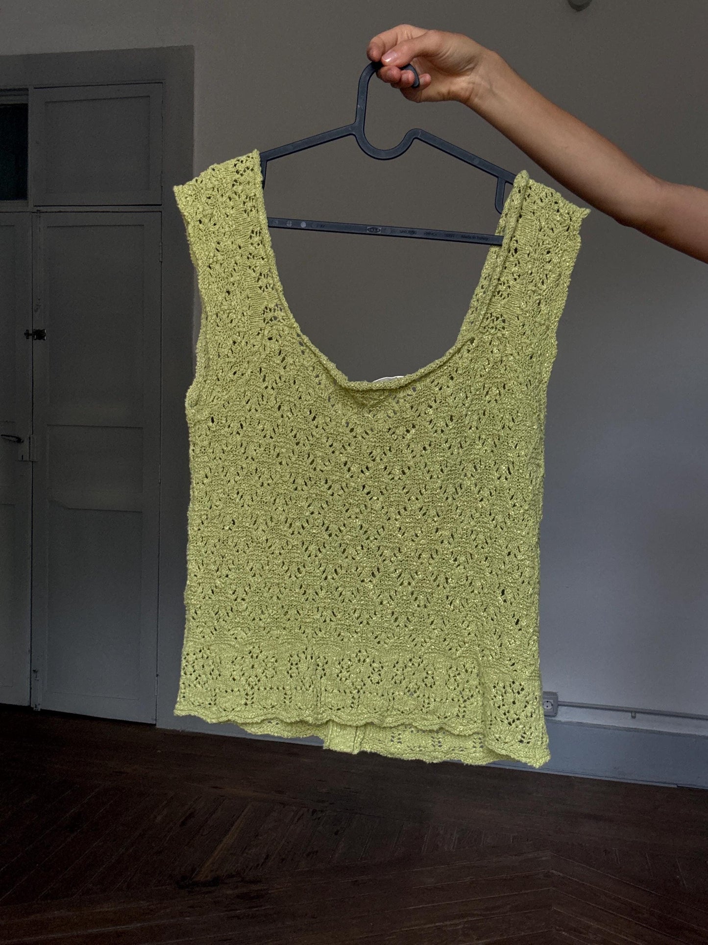 Slowlove Green Crochet Knit Camisole | Boho Festival Top | Olivia Rodrigo Coastal Babe Energy, Size L