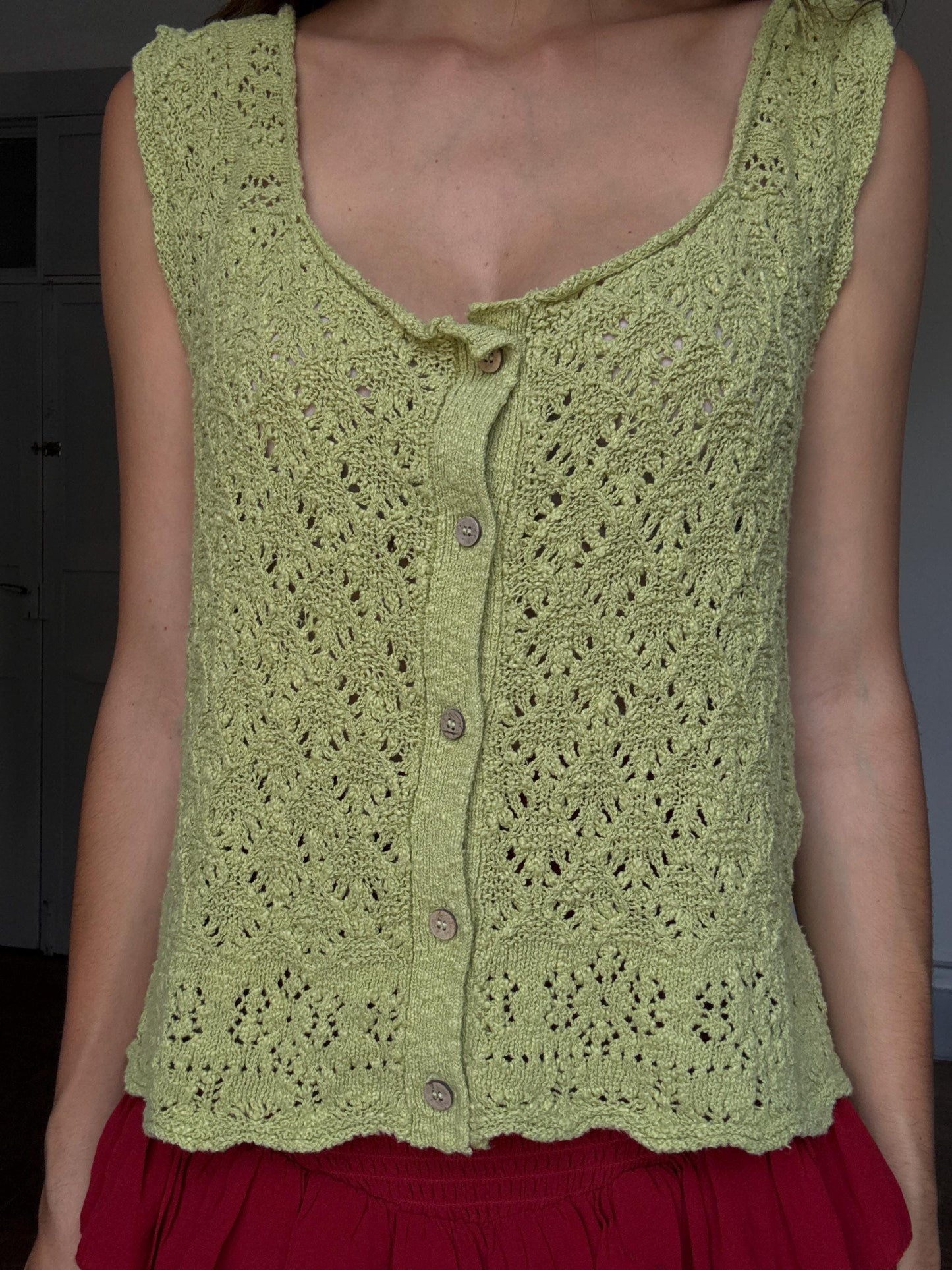 Slowlove Green Crochet Knit Camisole | Boho Festival Top | Olivia Rodrigo Coastal Babe Energy, Size L