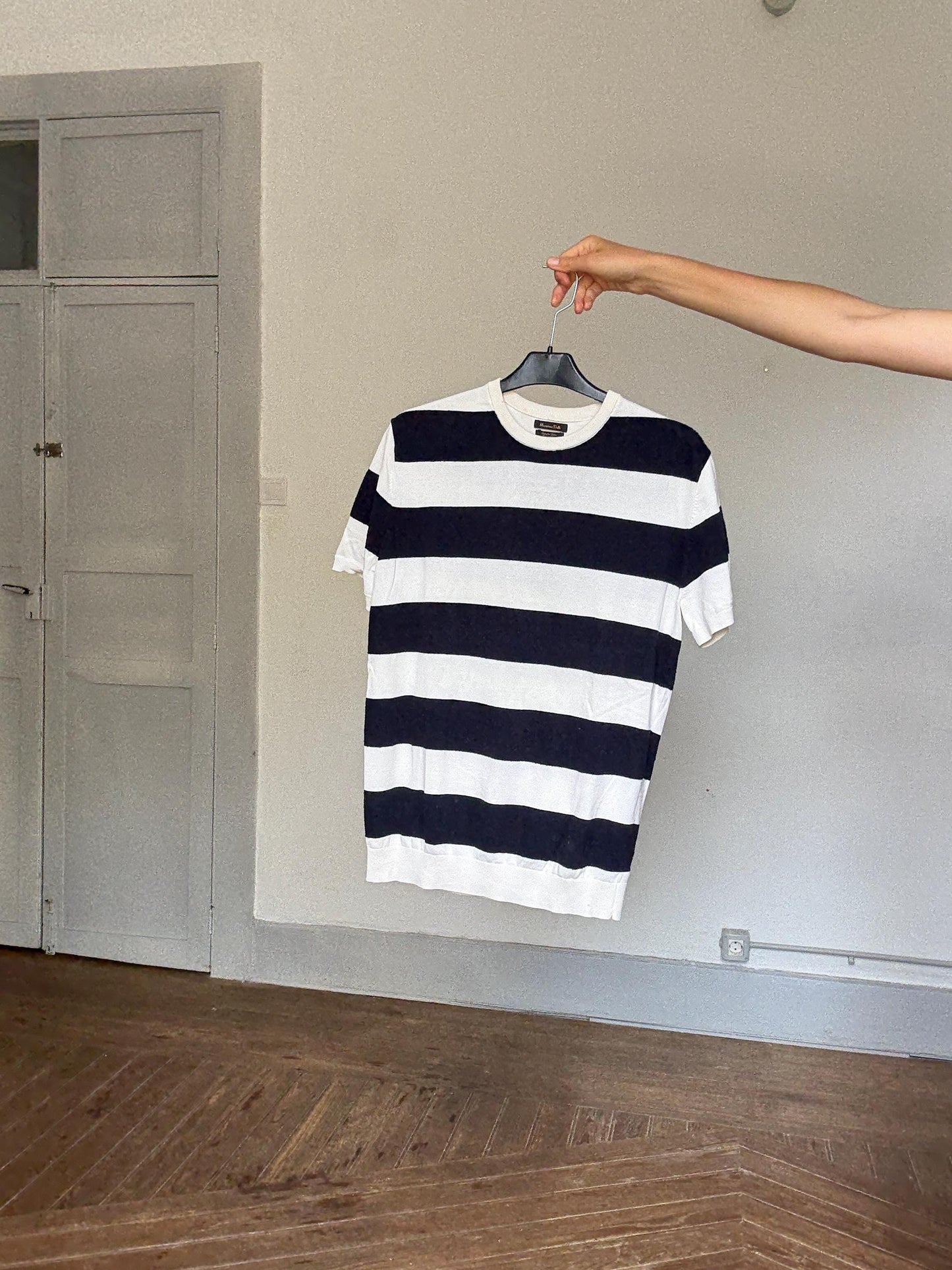 Massimo Dutti Navy & White Striped Tee | French Girl Sailor Vibes Brigitte Bardot Style, Size M