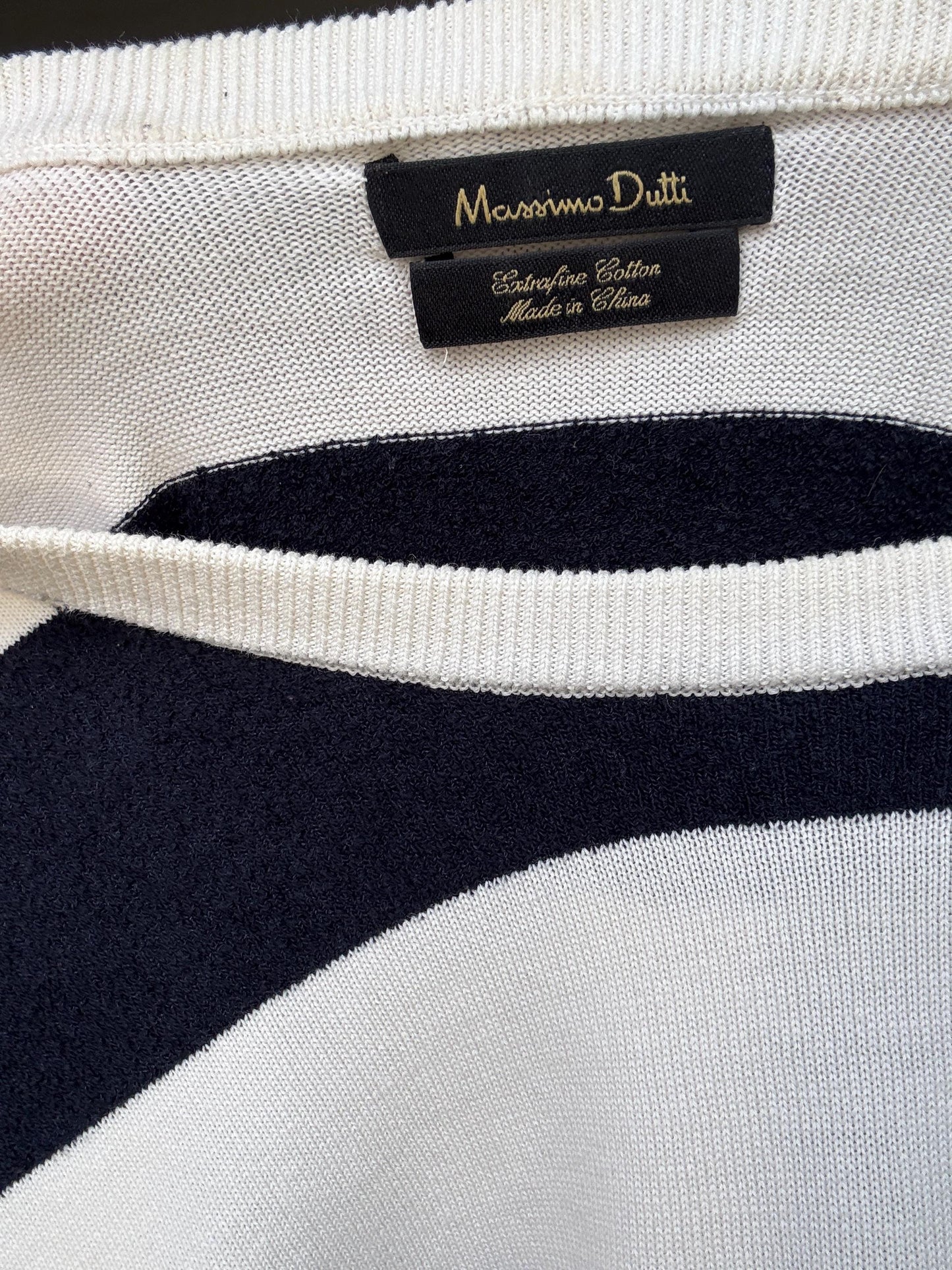 Massimo Dutti Navy & White Striped Tee | French Girl Sailor Vibes Brigitte Bardot Style, Size M