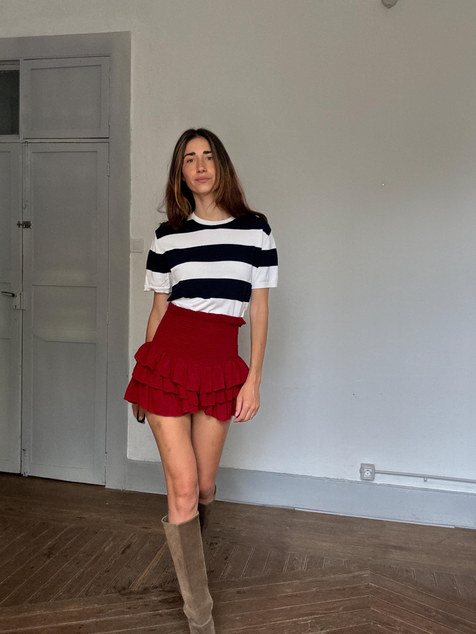 Massimo Dutti Navy & White Striped Tee | French Girl Sailor Vibes Brigitte Bardot Style, Size M