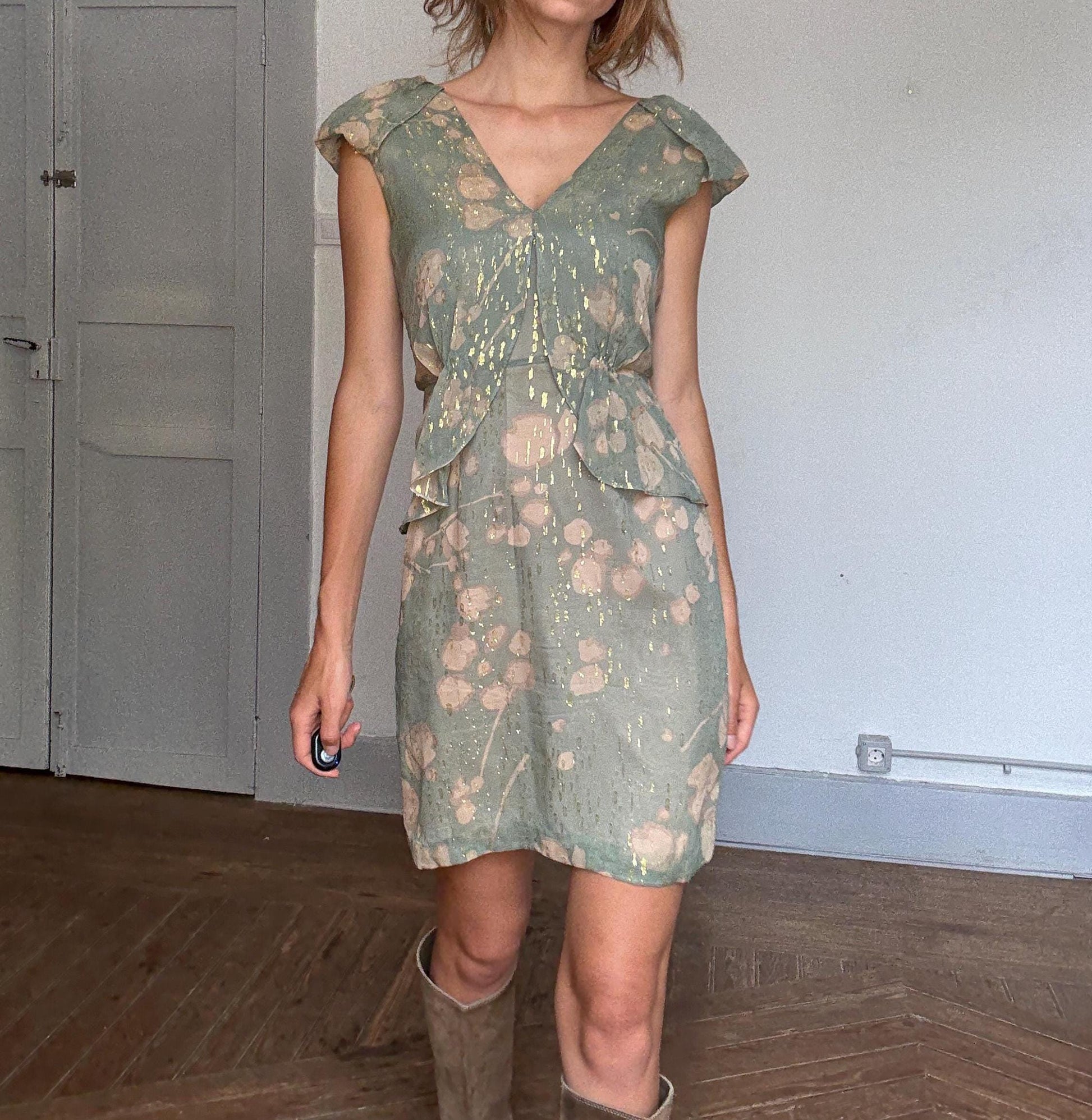 Hoss Intropia Green Silk Mini Dress — detail