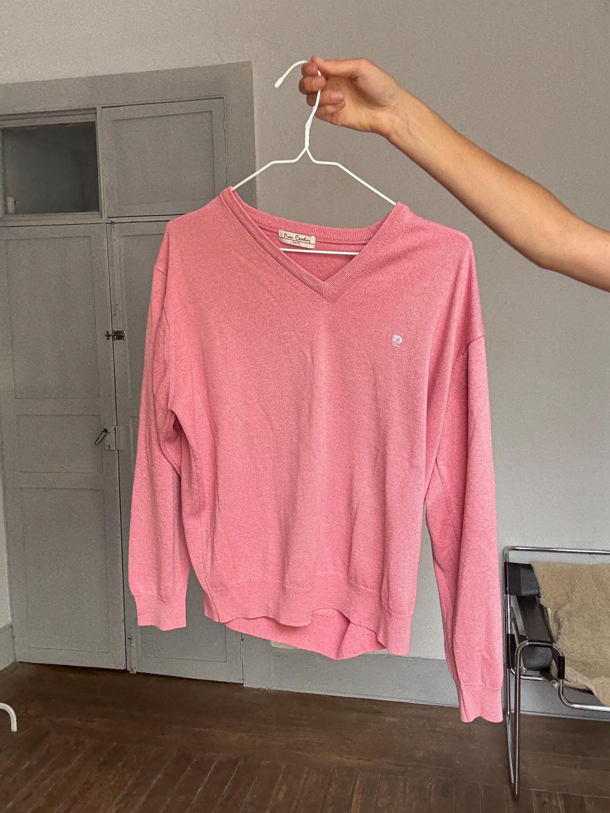 Vintage Pierre Cardin Paris pink wool-acryl sweater – made in Spain, unisex fit, soft knit pullover