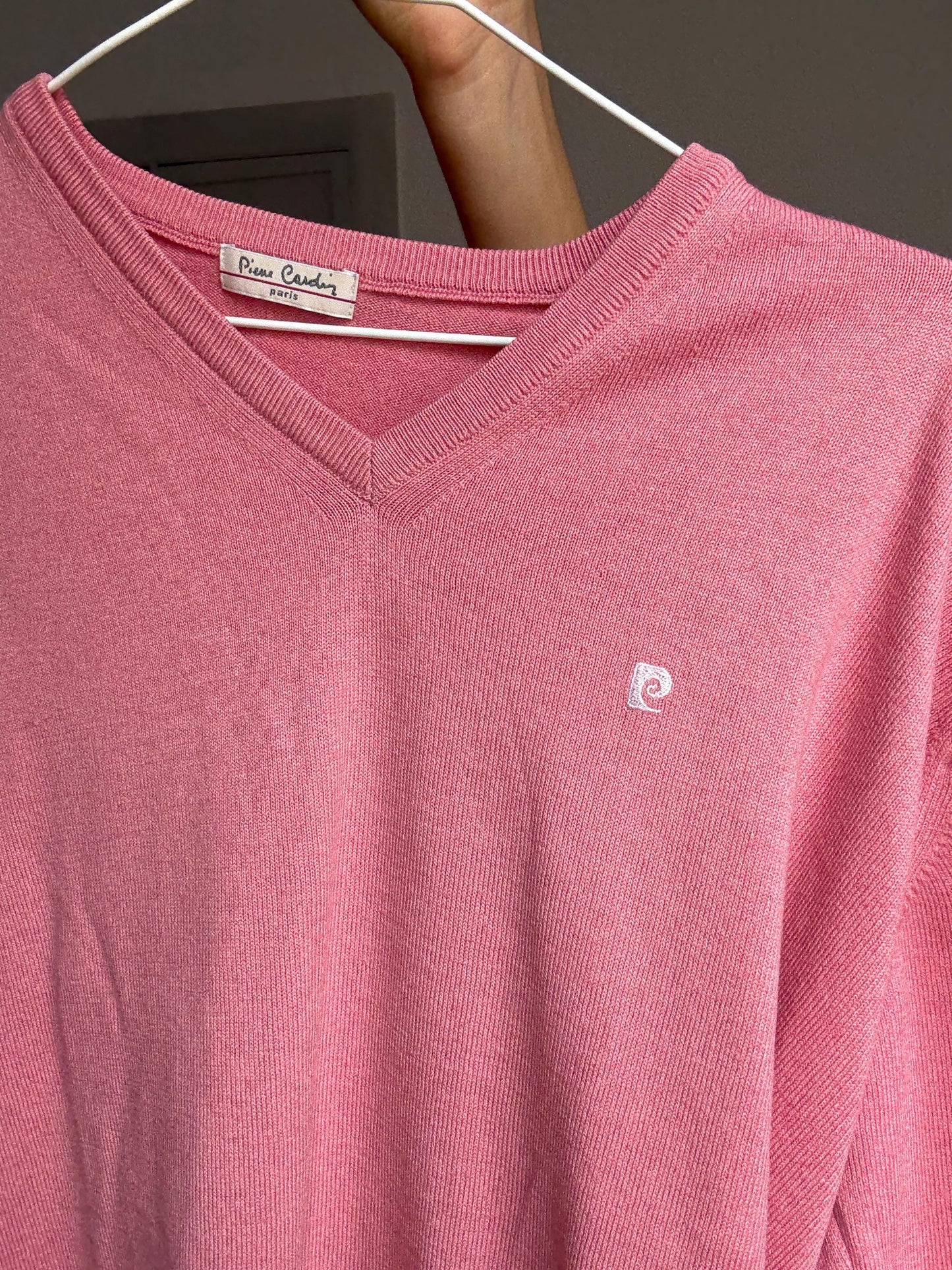 Pierre Cardin Vintage Pink Wool Sweater — fabric close-up