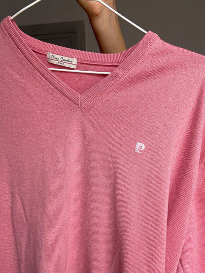 Pierre Cardin Vintage Pink Wool Sweater — fabric close-up