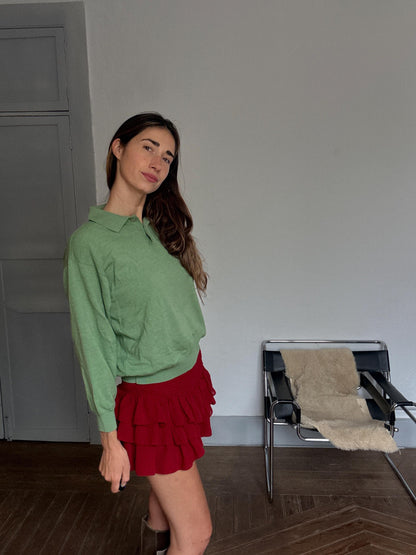Vintage Green Merino Wool Polo Pullover — detail