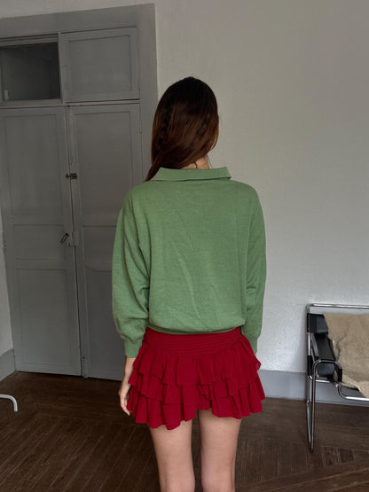 Vintage Green Merino Wool Polo Pullover — additional view 7