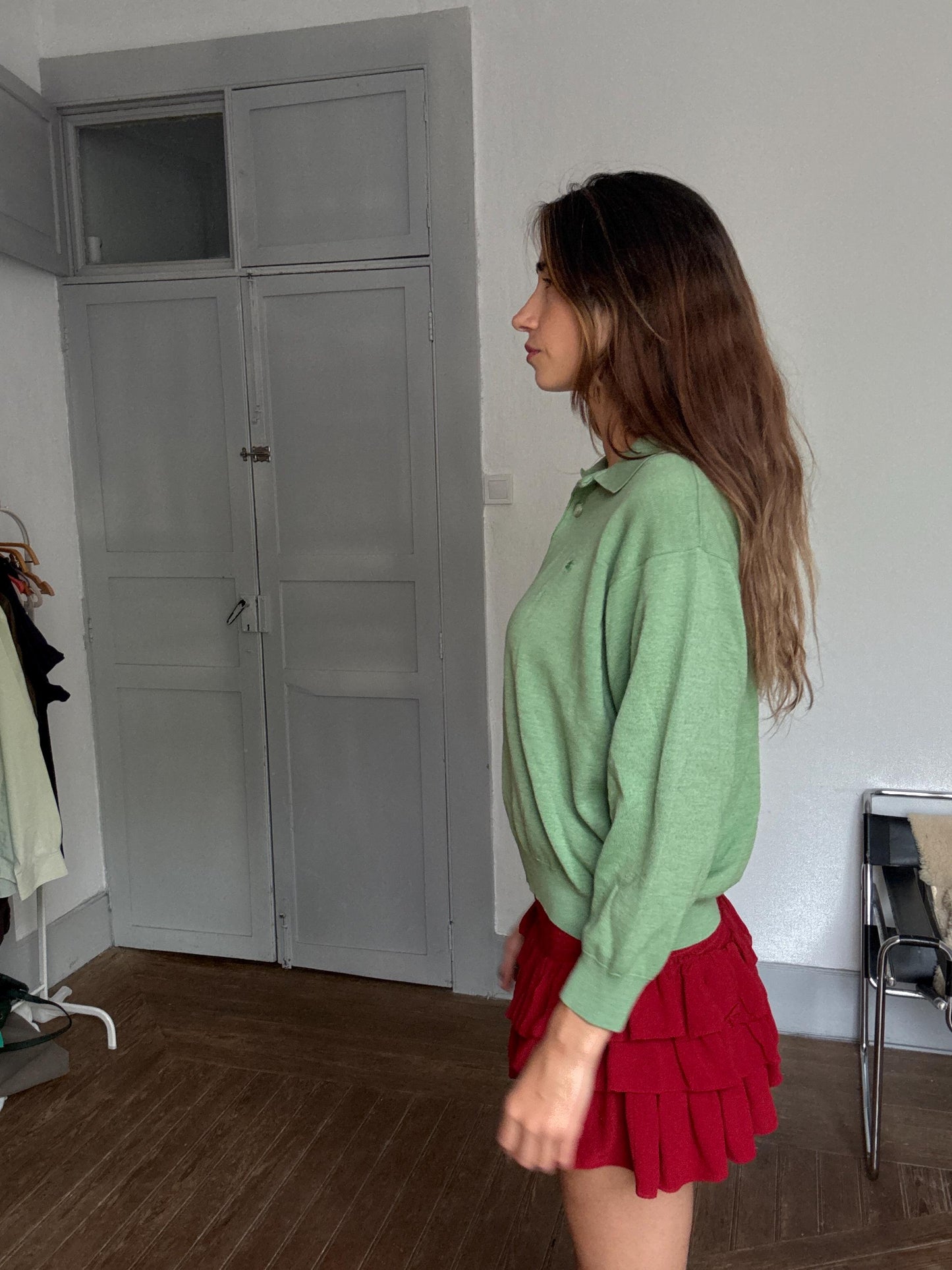 Vintage green Burberry London merino wool polo collar pullover – size 7 – classic preppy style