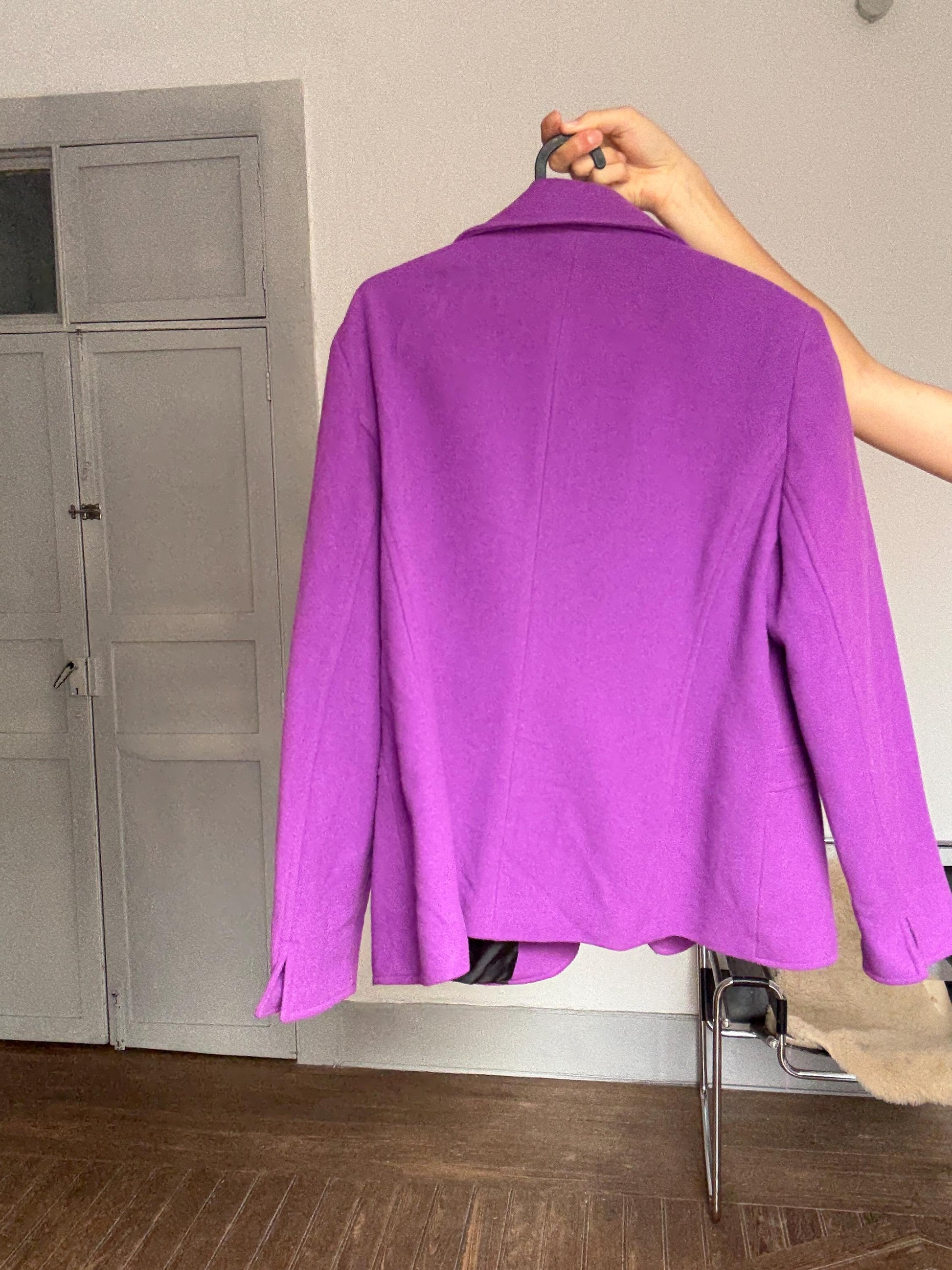Vintage purple wool & cashmere blend blazer coat – Kristen – Size EU 44 / US 14 – Luxe elegant outerwear