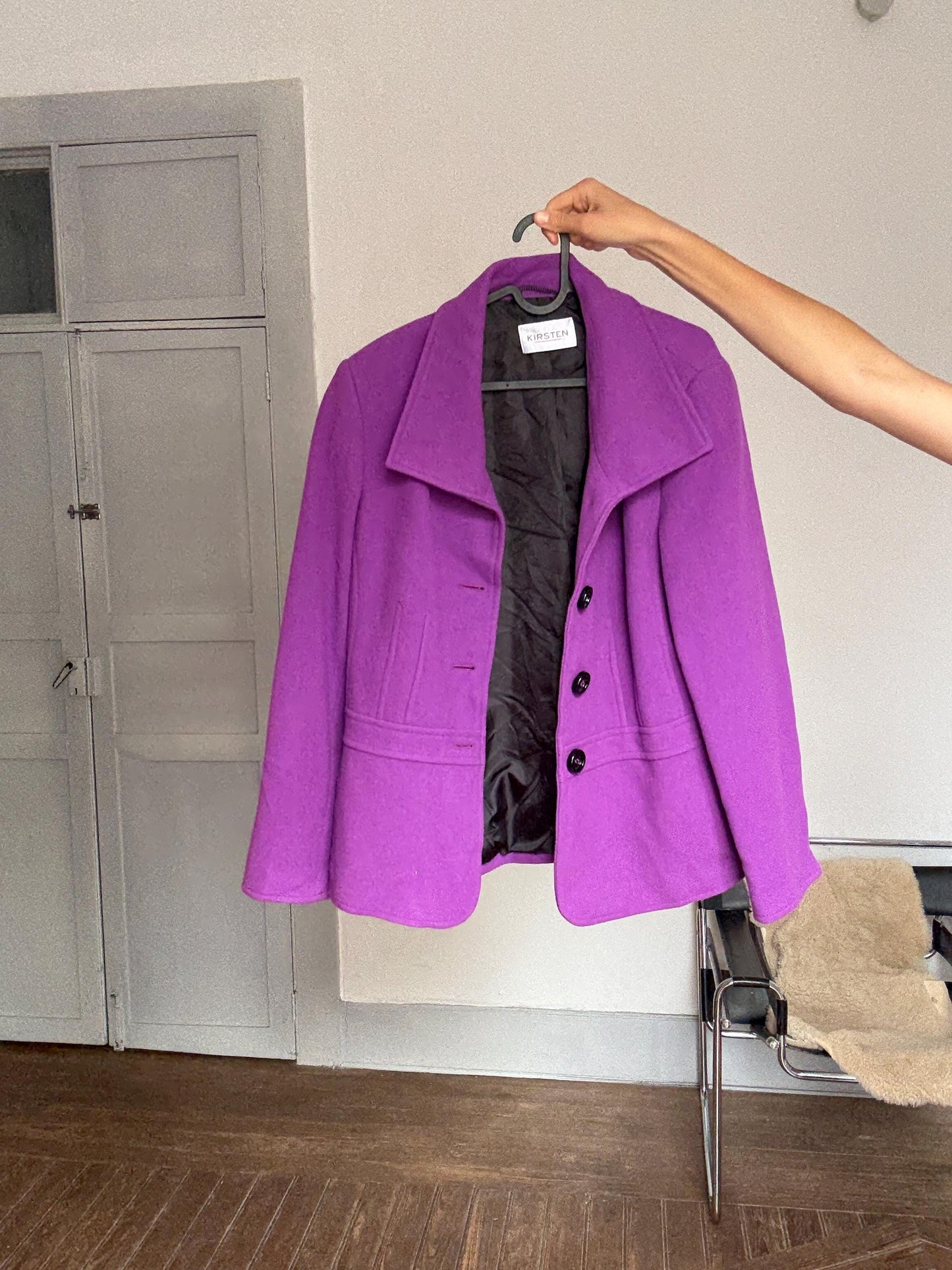 Vintage purple wool & cashmere blend blazer coat – Kristen – Size EU 44 / US 14 – Luxe elegant outerwear