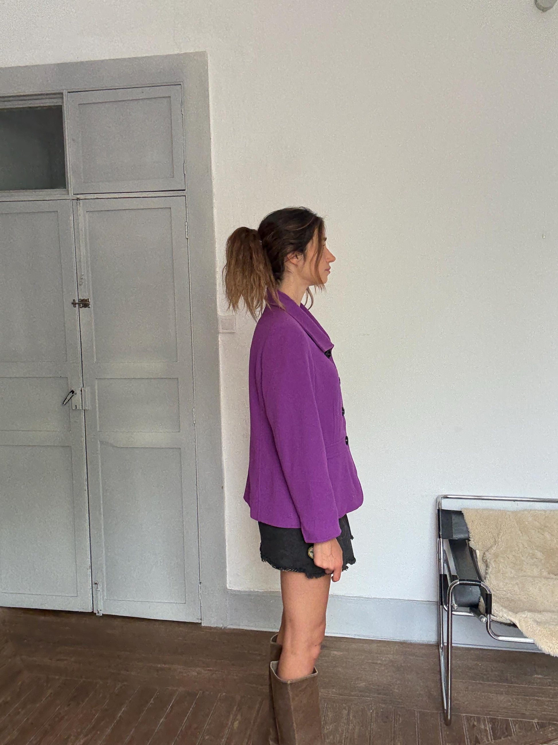 Vintage purple wool & cashmere blend blazer coat – Kristen – Size EU 44 / US 14 – Luxe elegant outerwear