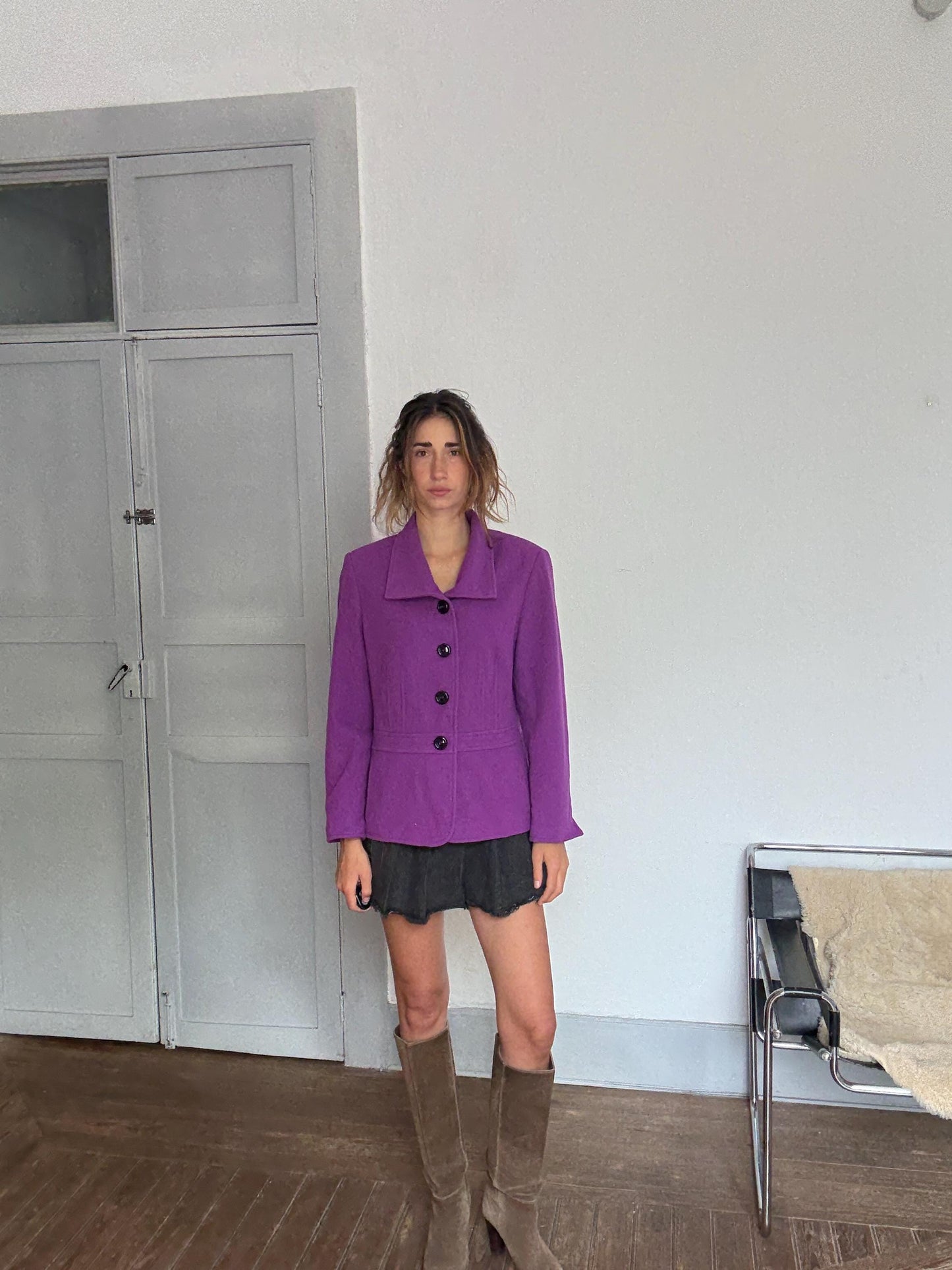 Vintage purple wool & cashmere blend blazer coat – Kristen – Size EU 44 / US 14 – Luxe elegant outerwear