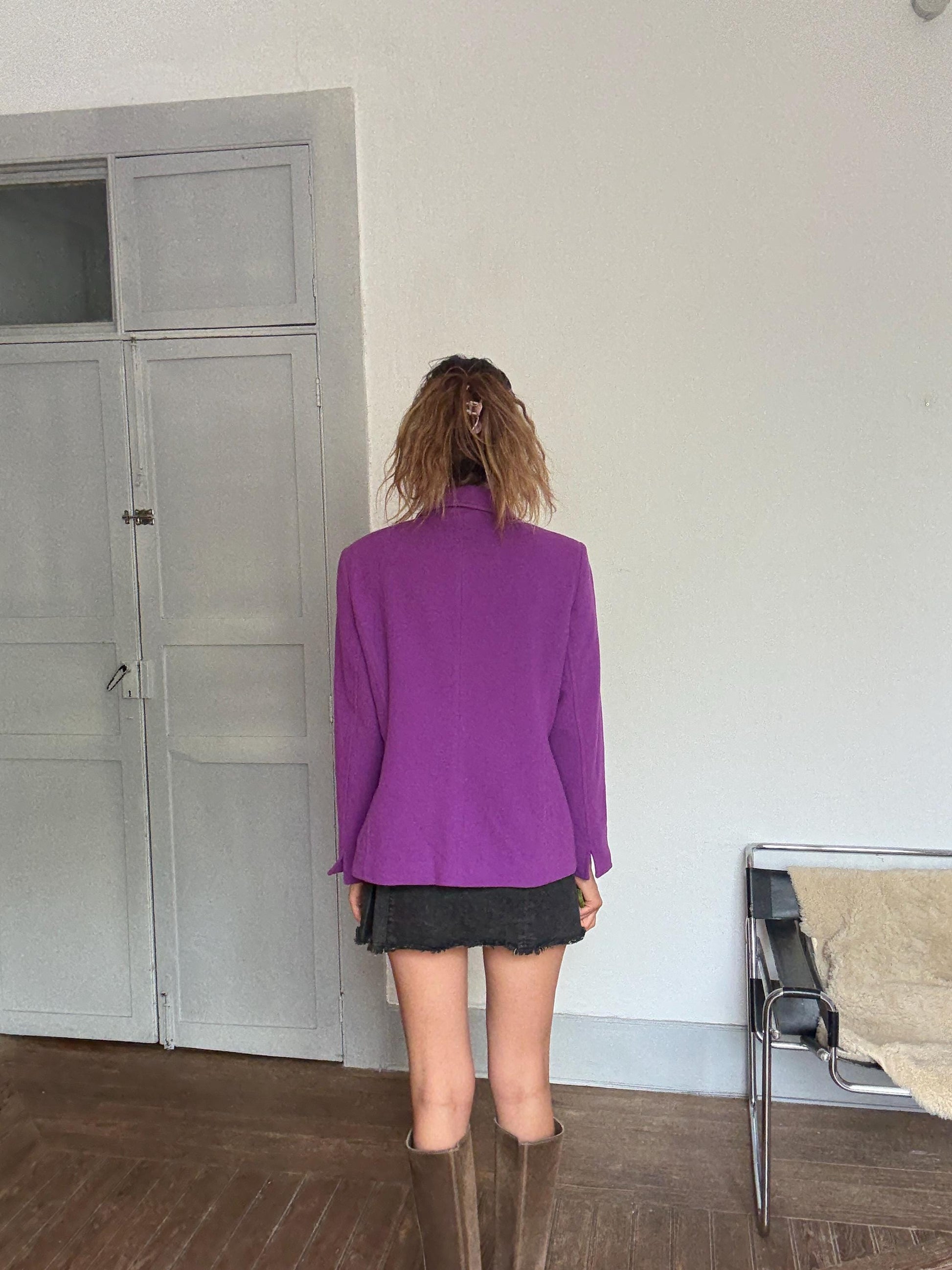 Vintage purple wool & cashmere blend blazer coat – Kristen – Size EU 44 / US 14 – Luxe elegant outerwear