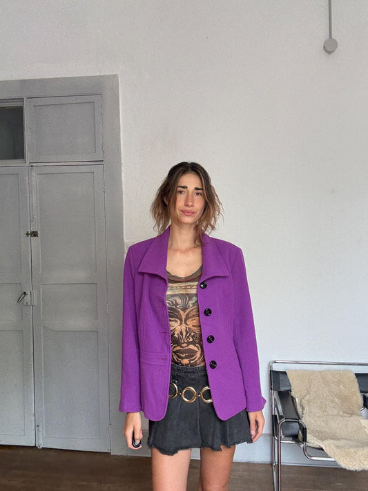 Vintage purple wool & cashmere blend blazer coat – Kristen – Size EU 44 / US 14 – Luxe elegant outerwear