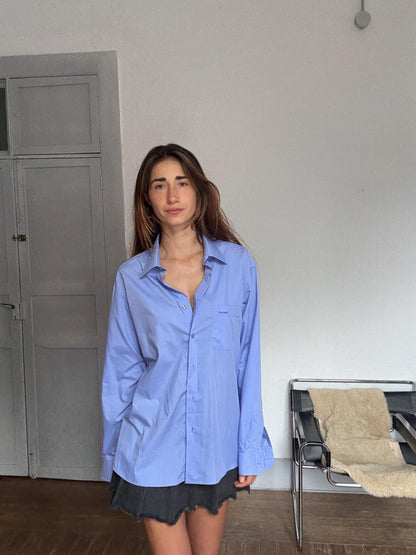 Vintage Pierre Cardin Classic Blue Button-Up Shirt — fabric close-up