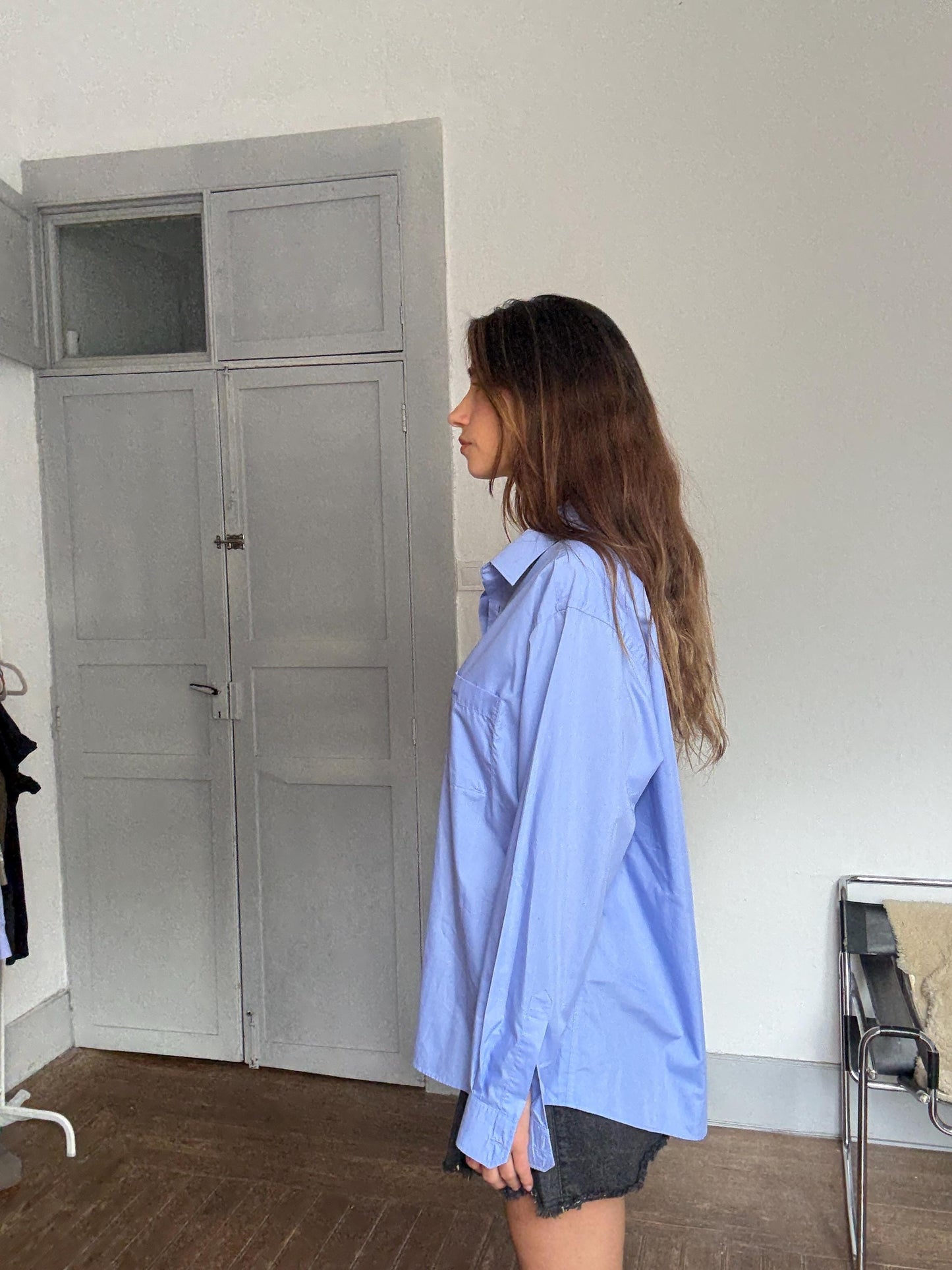 Vintage Pierre Cardin Classic Blue Shirt – Unisex Oversized Button-Up, 80s Style in Cotton Blend, Menswear-Inspired, Size L