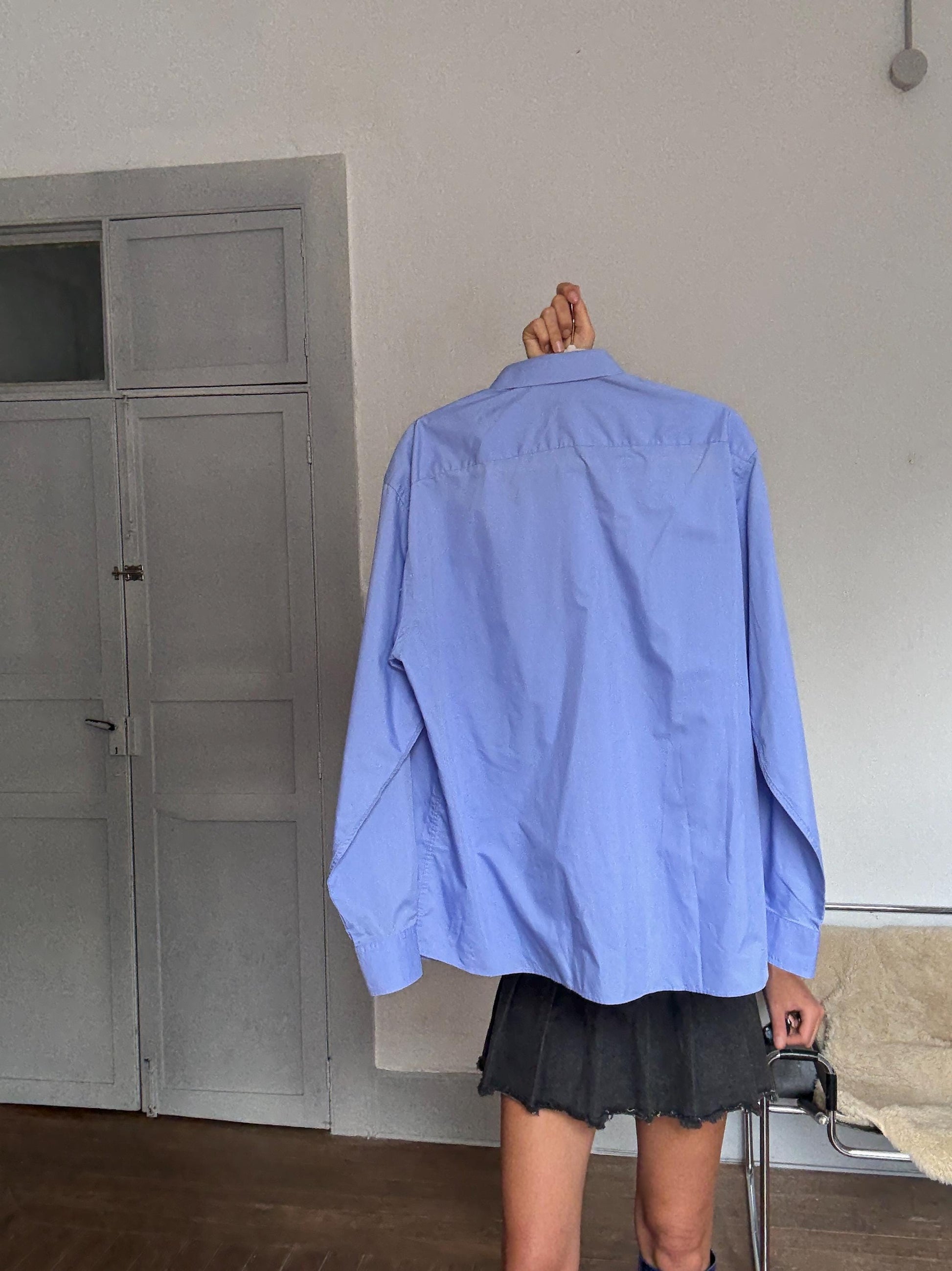 Vintage Pierre Cardin Classic Blue Shirt – Unisex Oversized Button-Up, 80s Style in Cotton Blend, Menswear-Inspired, Size L