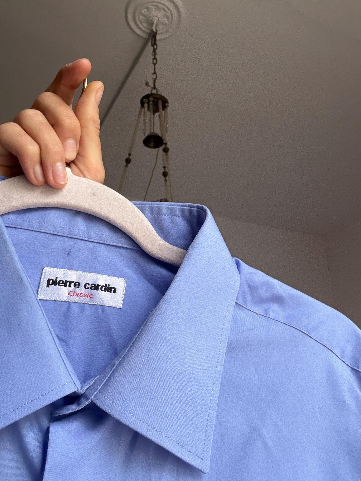 Vintage Pierre Cardin Classic Blue Shirt – Unisex Oversized Button-Up, 80s Style in Cotton Blend, Menswear-Inspired, Size L