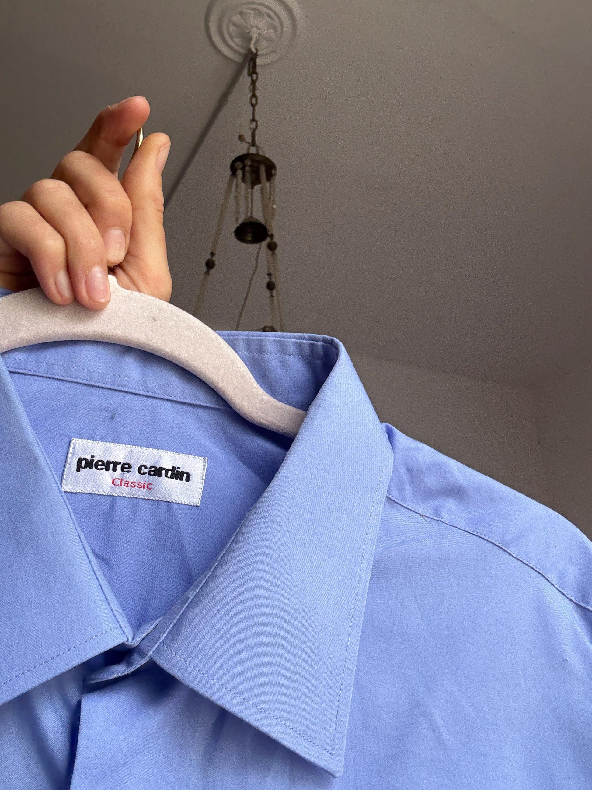 Vintage Pierre Cardin Classic Blue Shirt – Unisex Oversized Button-Up, 80s Style in Cotton Blend, Menswear-Inspired, Size L