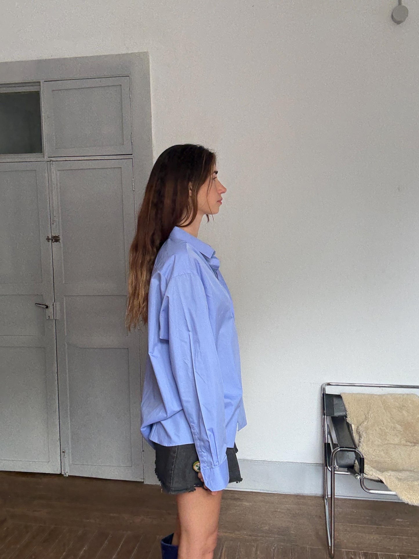 Vintage Pierre Cardin Classic Blue Shirt – Unisex Oversized Button-Up, 80s Style in Cotton Blend, Menswear-Inspired, Size L