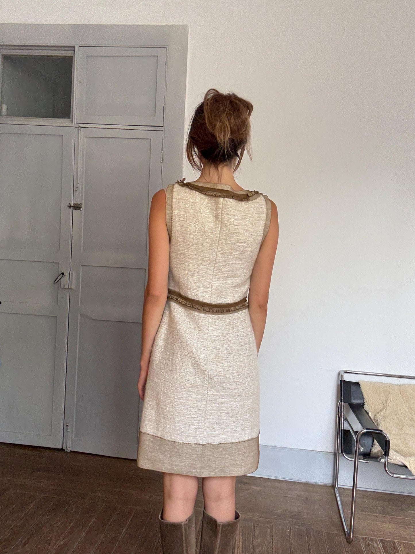 Alberta Ferretti Silk & Cashmere Designer Midi Dress – Elegant Beige Look à la Sofia Coppola or Carolyn Bessette-Kennedy Vibes