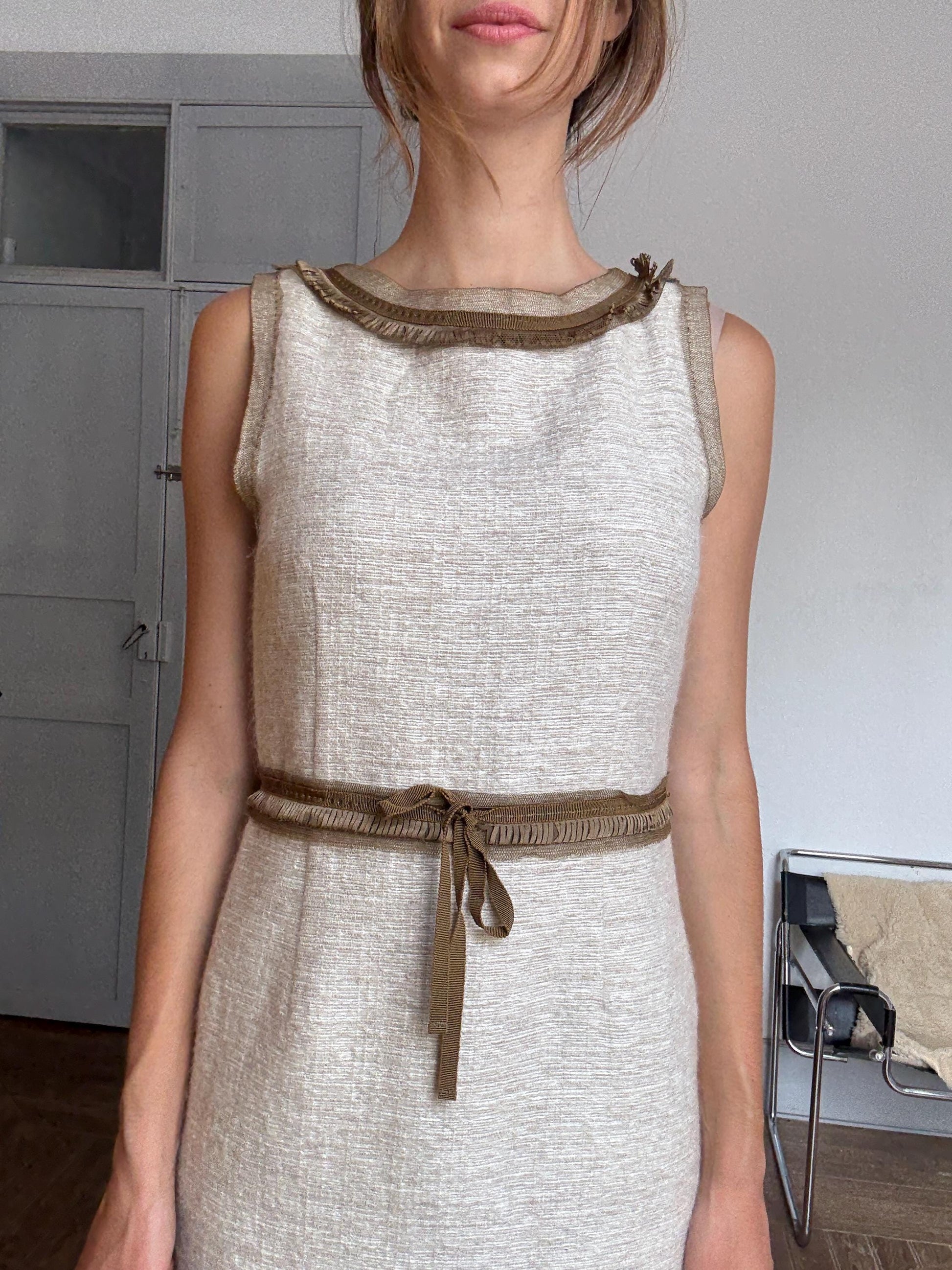 Alberta Ferretti Silk & Cashmere Designer Midi Dress – Elegant Beige Look à la Sofia Coppola or Carolyn Bessette-Kennedy Vibes