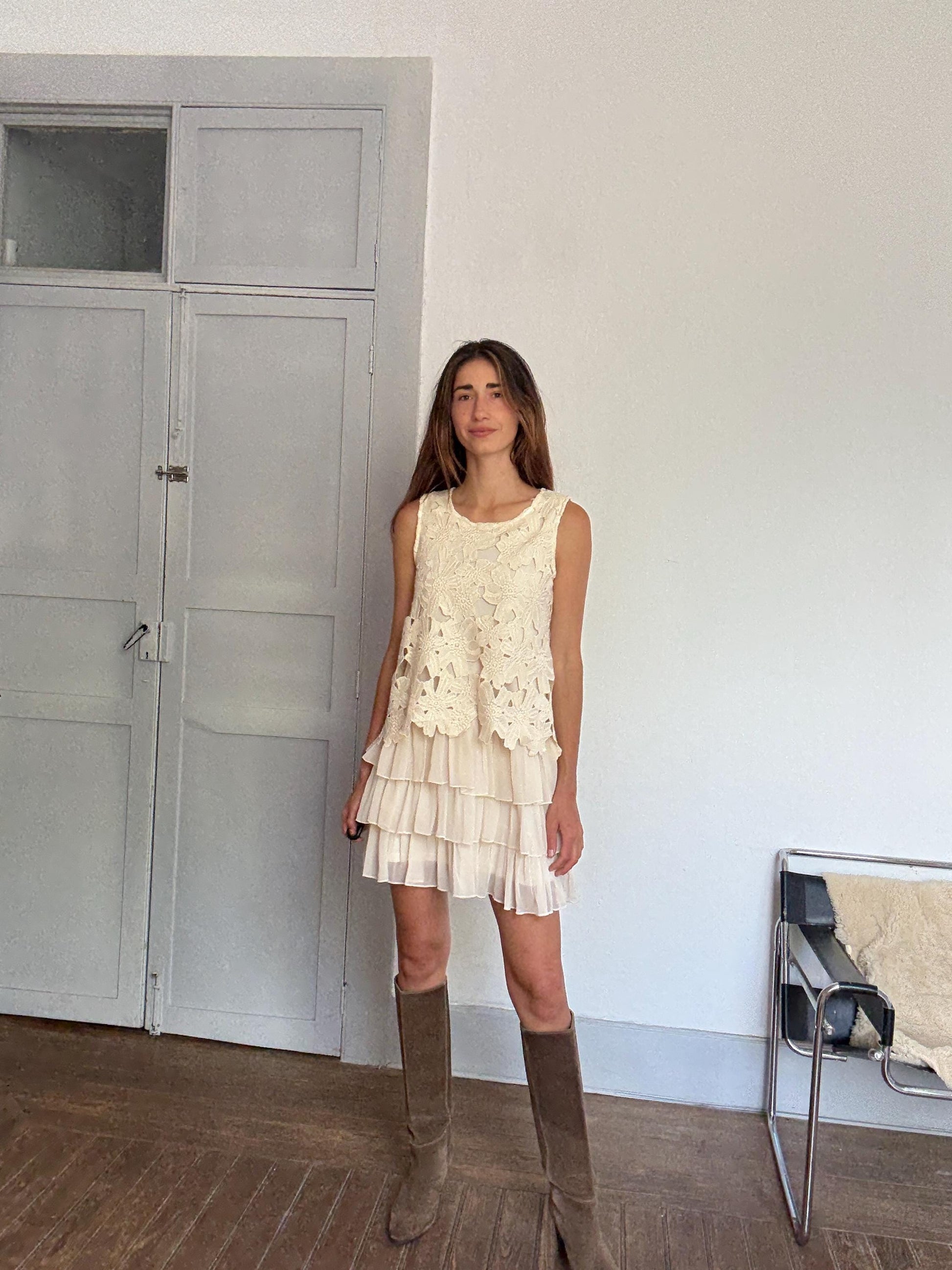 Playful White Summer Dress by Choklate Paris – French Girl Aesthetic, Lightweight Cotton Blend, Size M