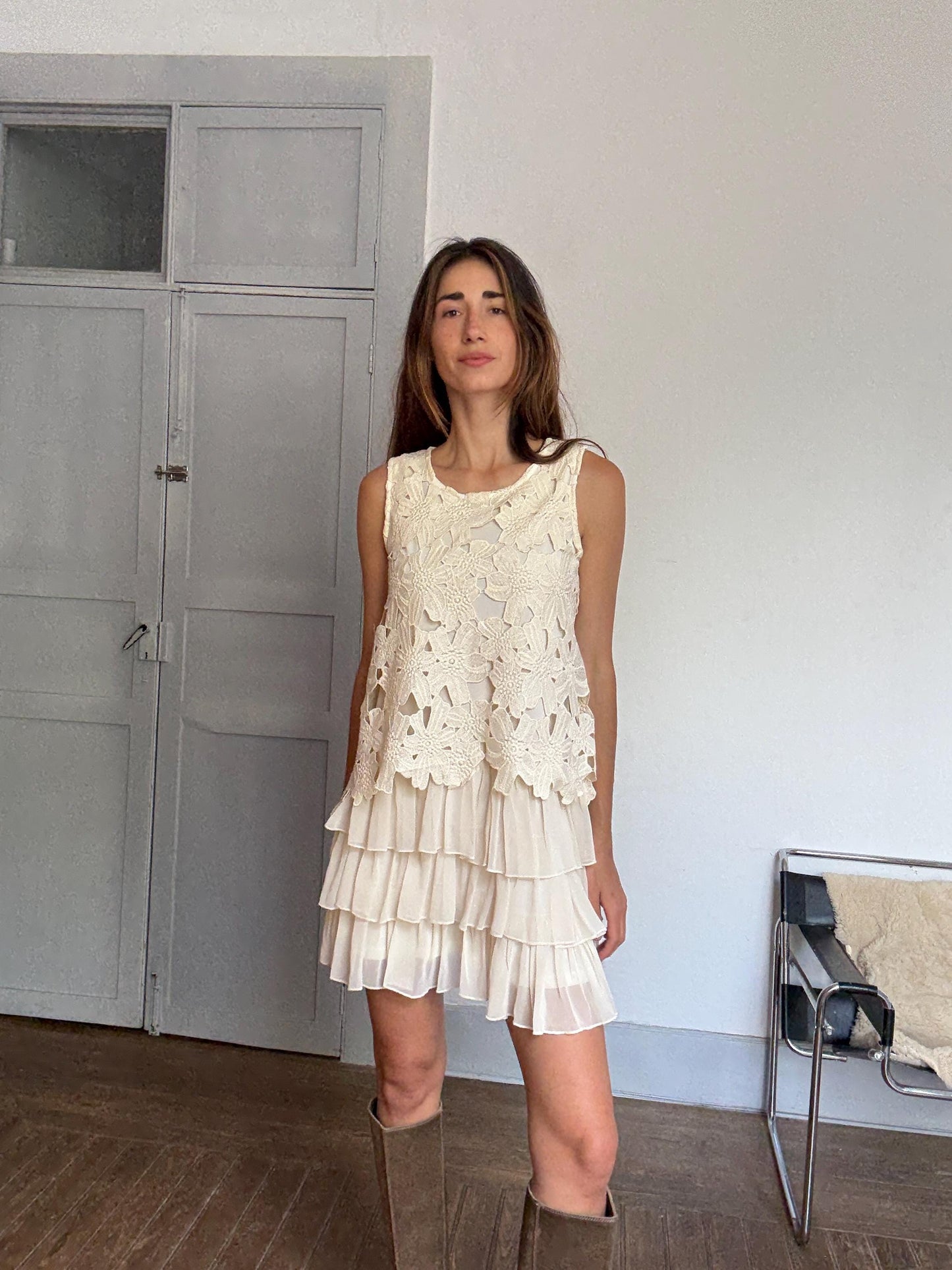 Playful White Summer Dress by Choklate Paris – French Girl Aesthetic, Lightweight Cotton Blend, Size M