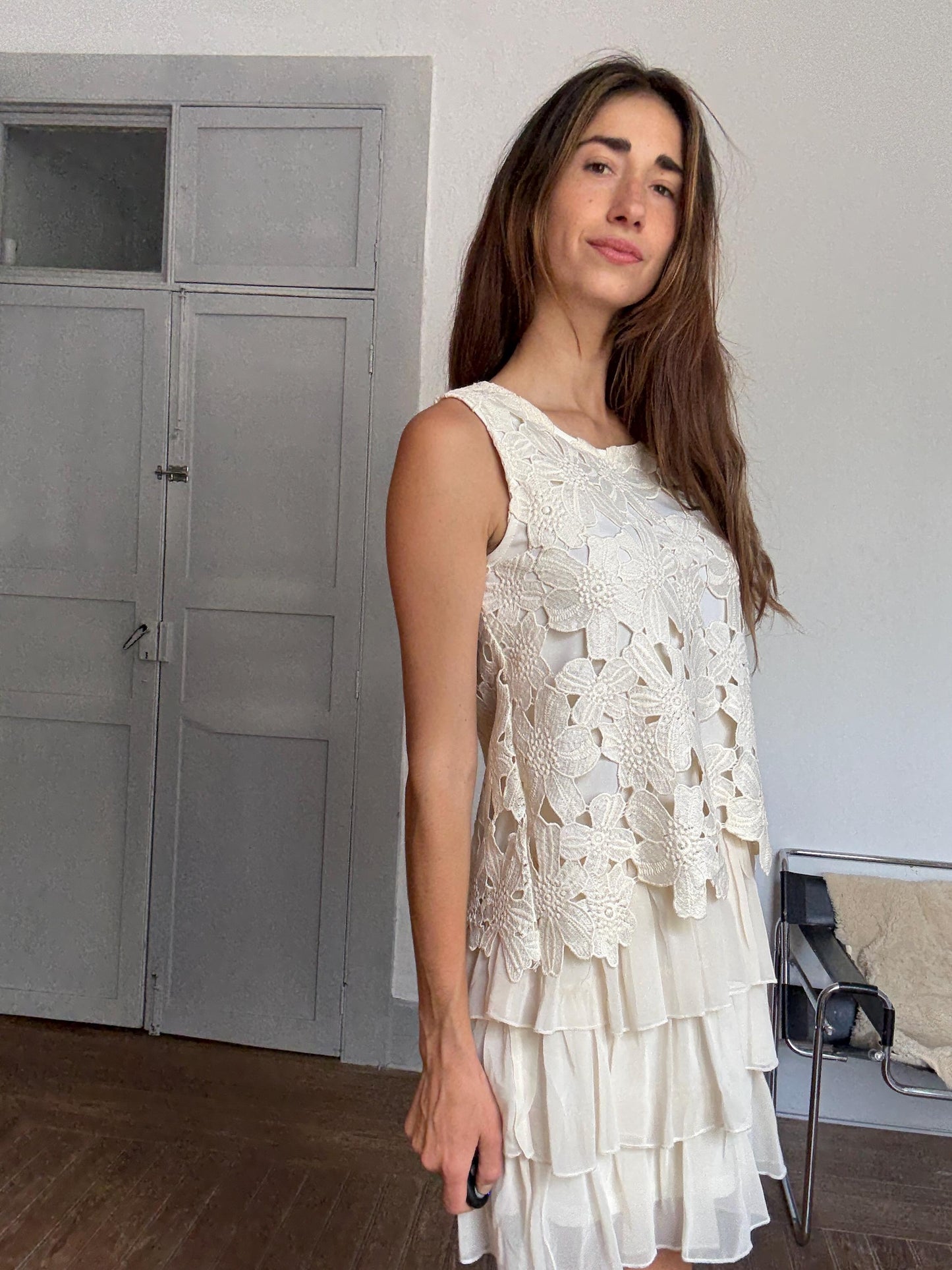 Playful White Summer Dress by Choklate Paris – French Girl Aesthetic, Lightweight Cotton Blend, Size M