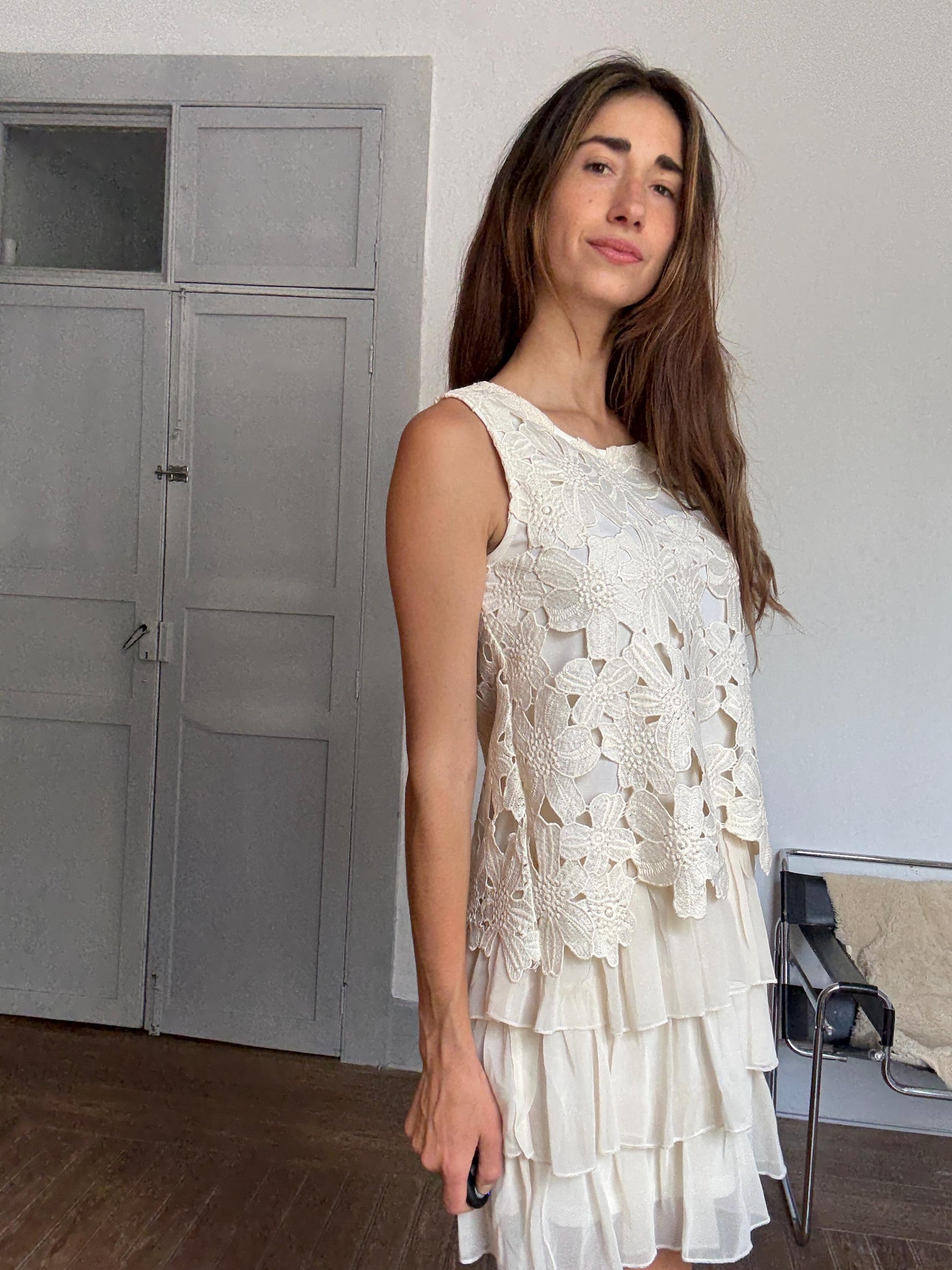 Playful White Summer Dress by Choklate Paris – French Girl Aesthetic, Lightweight Cotton Blend, Size M