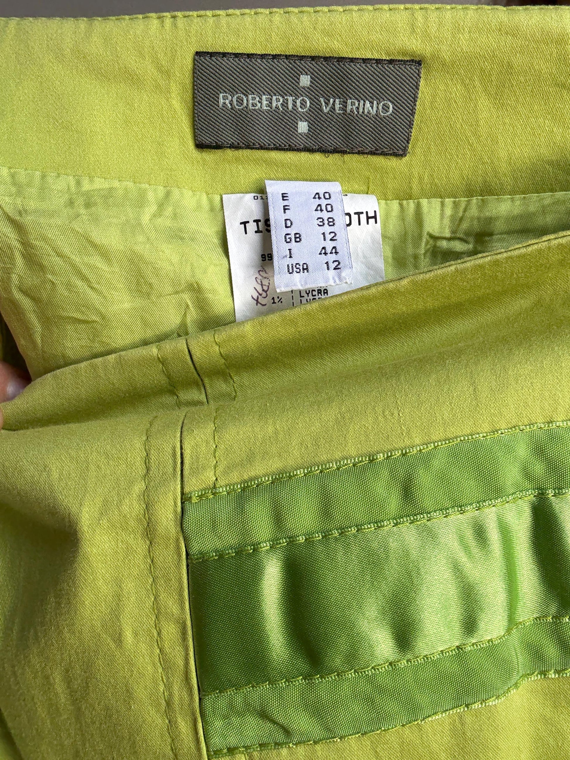 Vintage Roberto Verino Green Skirt – Designer Quality, 99% Cotton, Mid-Length, Bold Color Statement Piece, Size M (EU40/US12)