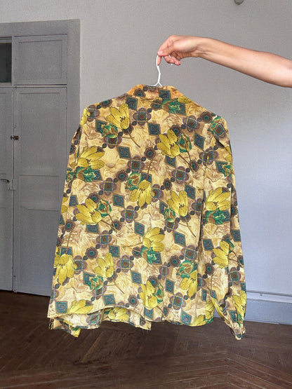 Retro Yellow Floral Blouse With Statement Button — additional view 11