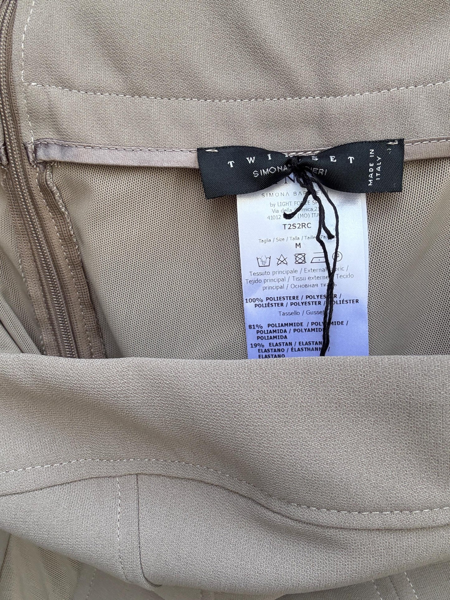 Twin Set Strapless Taupe Bodycon Mini Dress – Made in Italy – Mesh Panel Detail – Sexy Evening Party Dress – Size M (Fits EU 38-40)