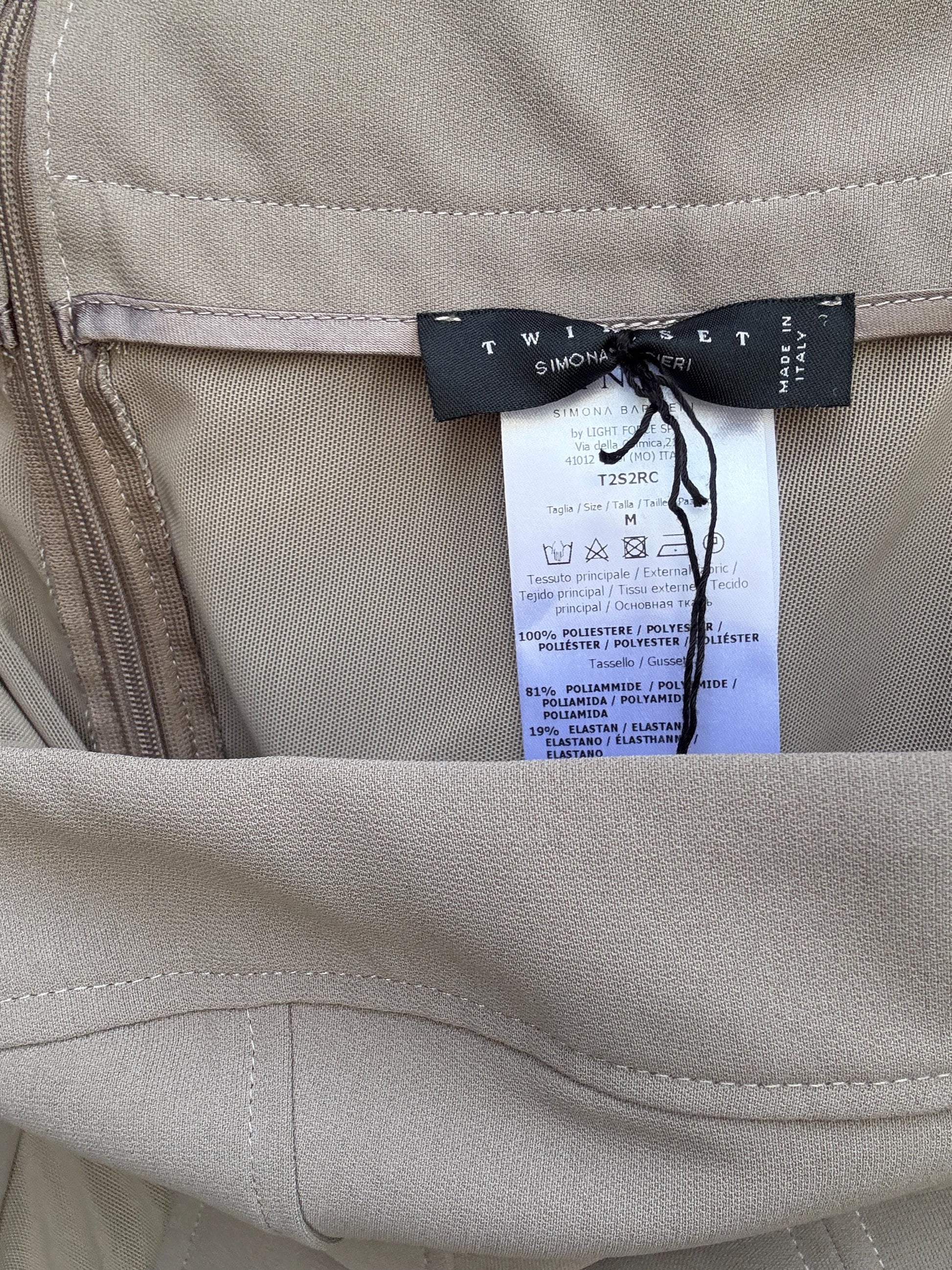 Twin Set Strapless Taupe Bodycon Mini Dress – Made in Italy – Mesh Panel Detail – Sexy Evening Party Dress – Size M (Fits EU 38-40)