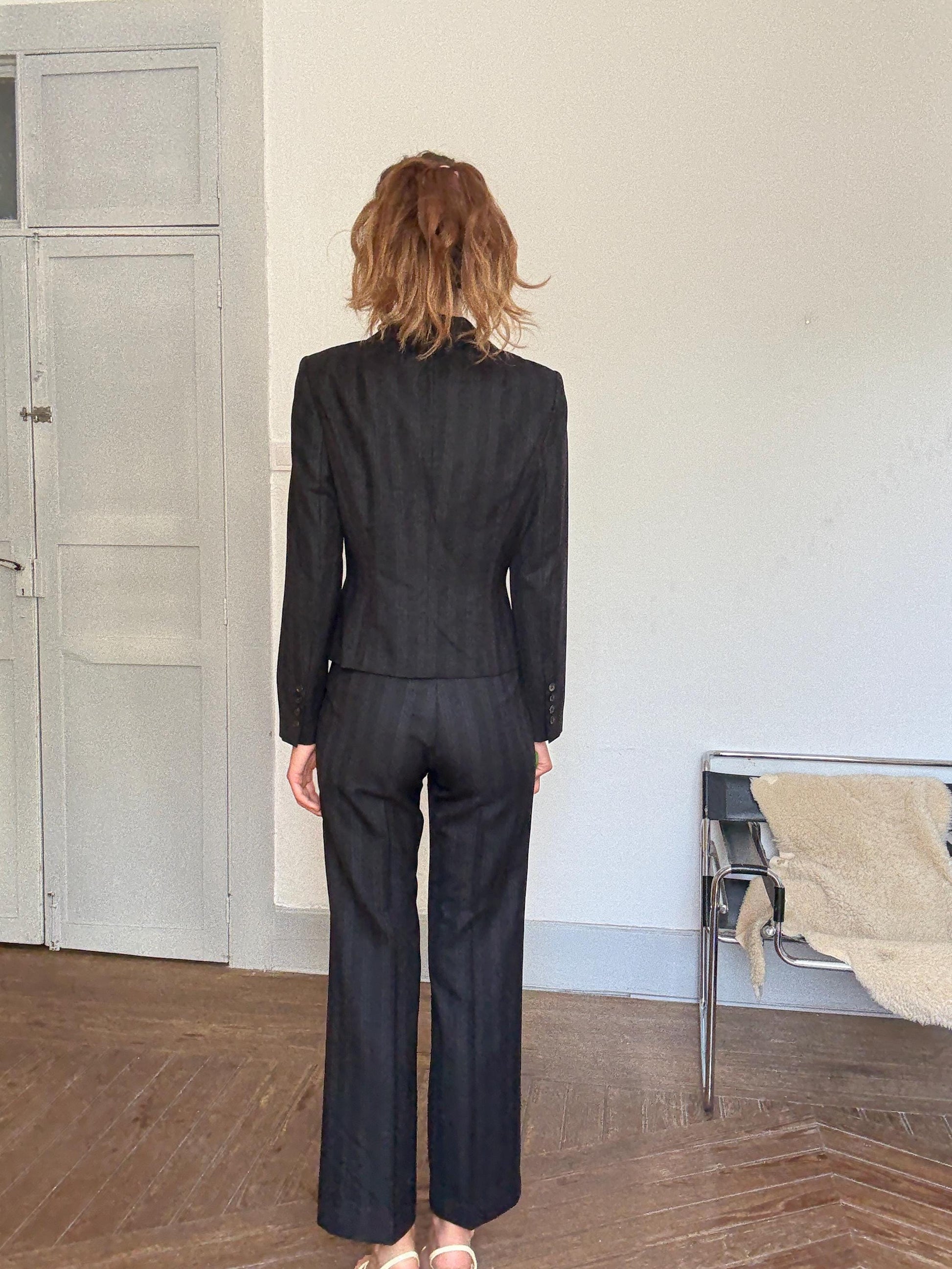 Luxury Vintage Laurél Wool Power Suit – 90s Boss Babe Blazer + Pants Set 100% Wool Designer Two Piece, Designer office outfit