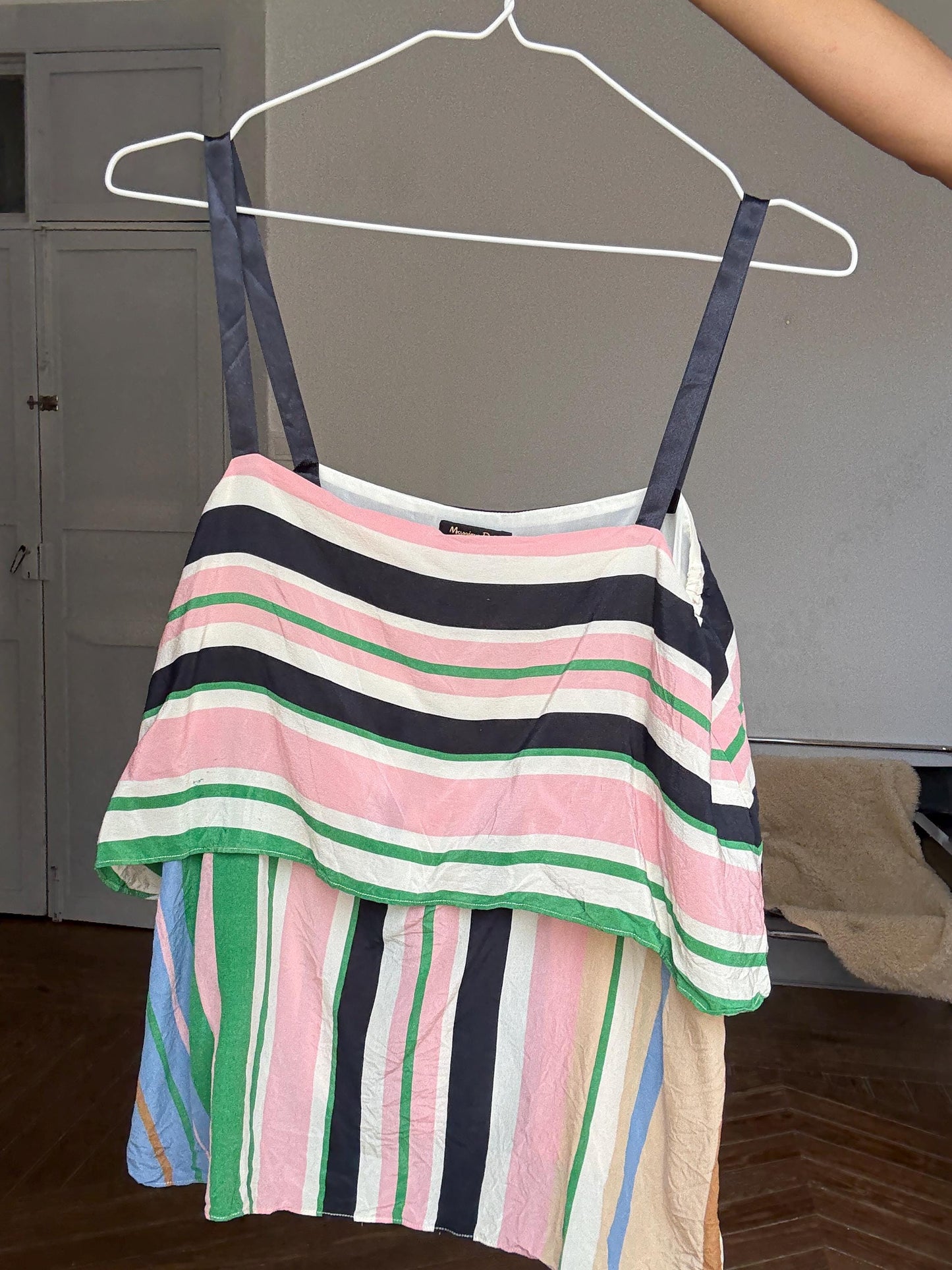 Massimo Dutti Silk Camisole – Colorful Striped Summer Top, Y2K Festival Vibe | Size S |