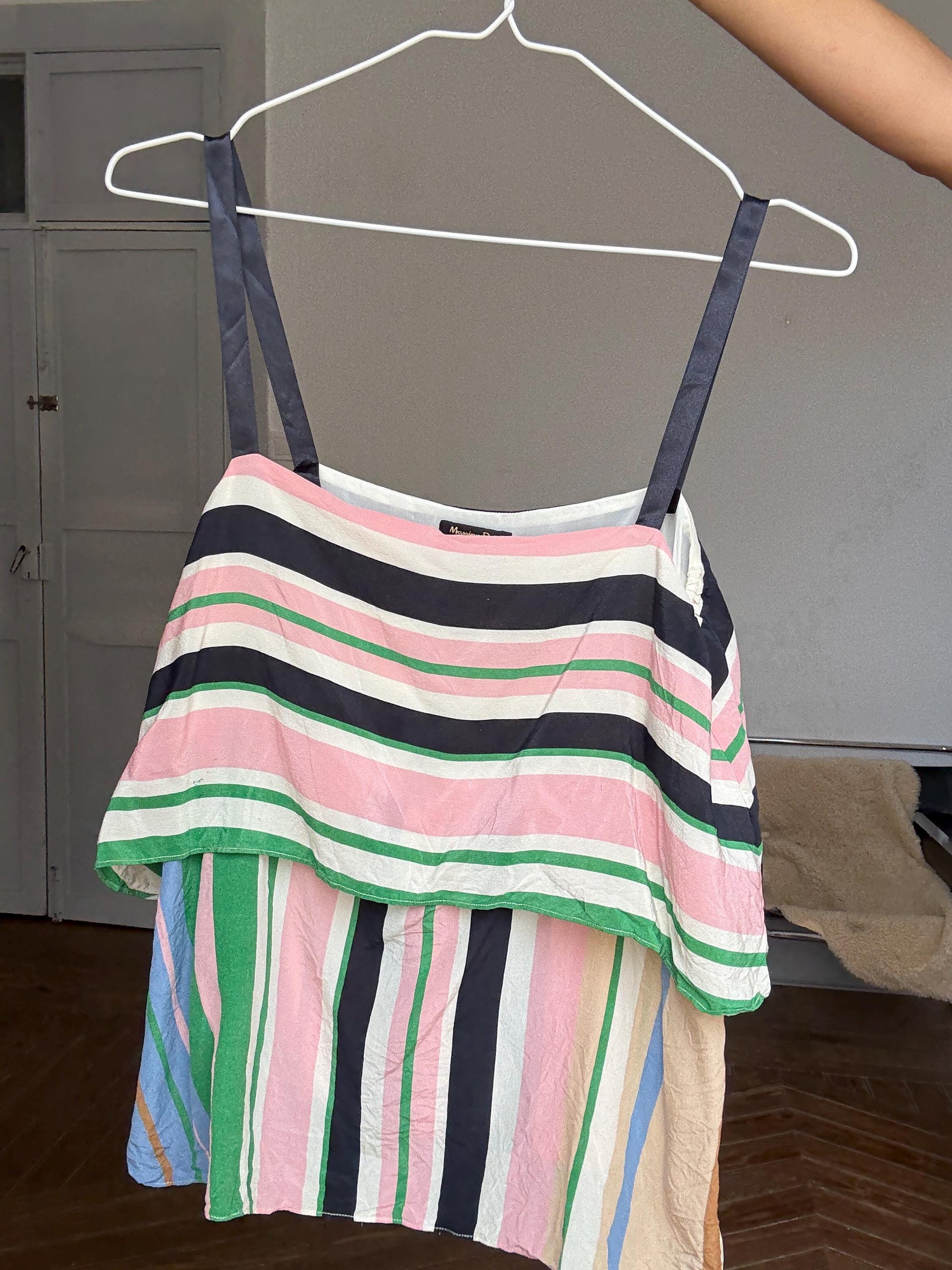 Massimo Dutti Silk Camisole – Colorful Striped Summer Top, Y2K Festival Vibe | Size S |