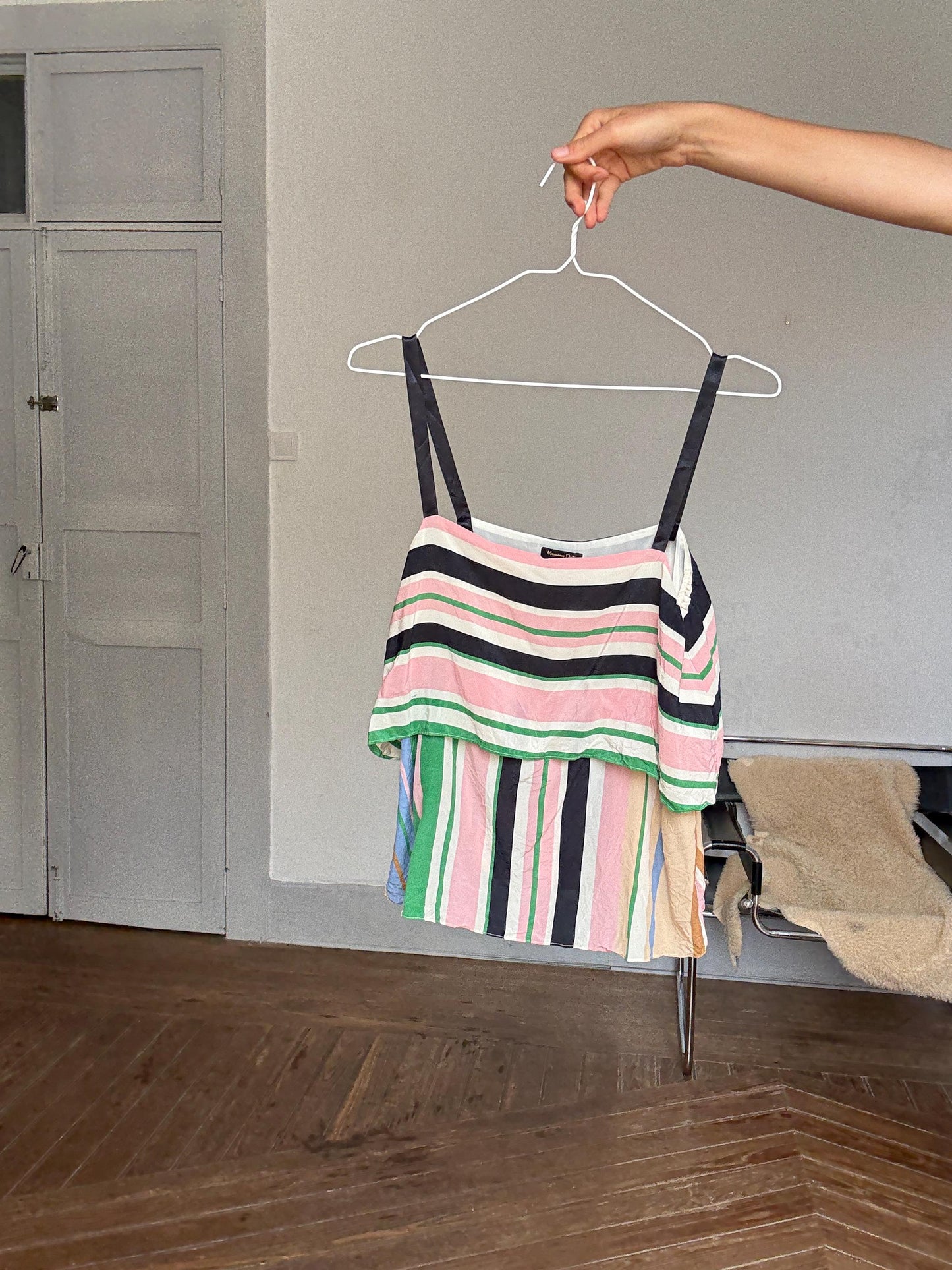 Massimo Dutti Silk Camisole – Colorful Striped Summer Top, Y2K Festival Vibe | Size S |