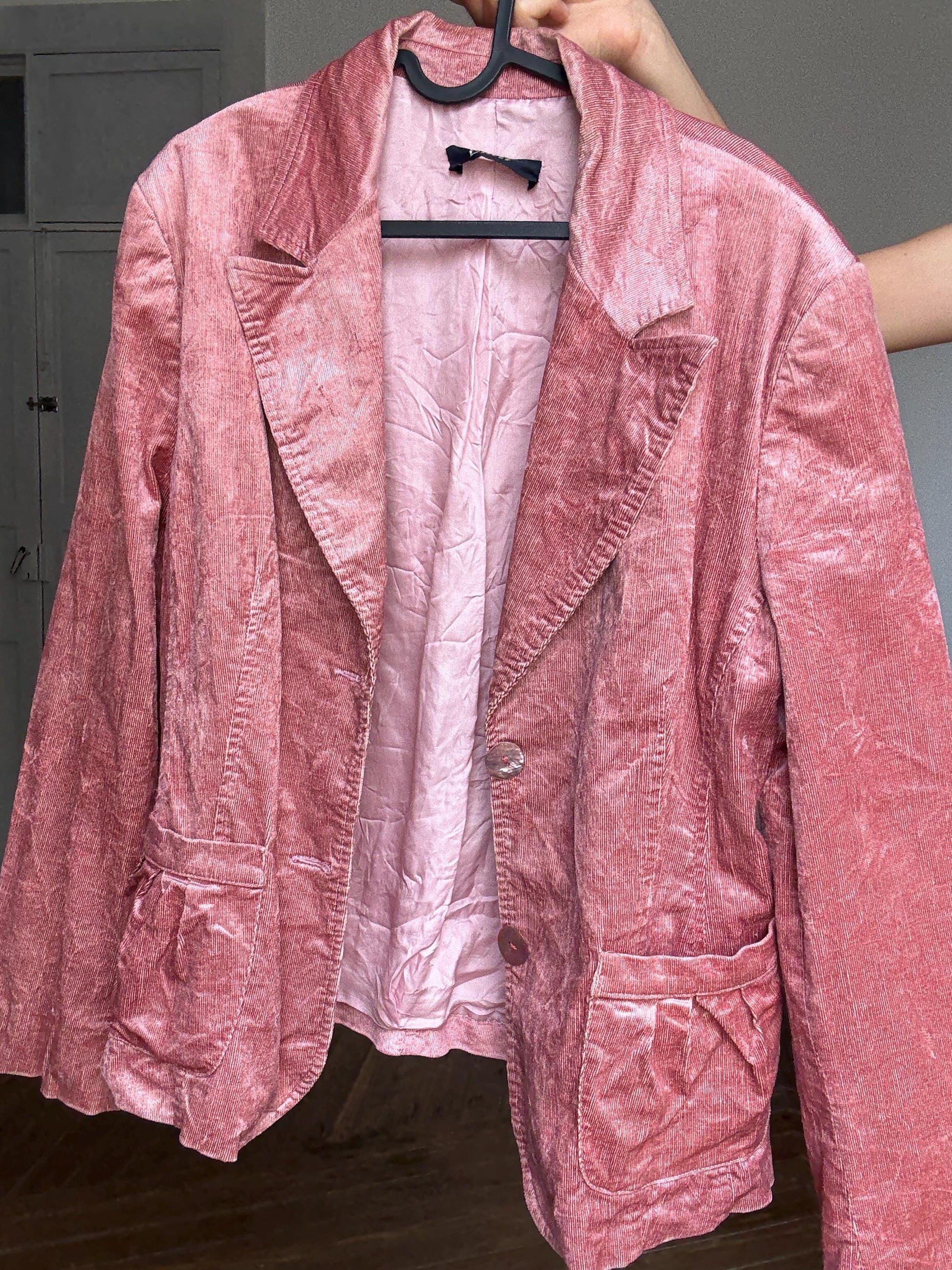 Vintage Crushed Velvet Pink Blazer | Made in Italy by Emil | Barbiecore Coquette Oversized Unisex Jacket
