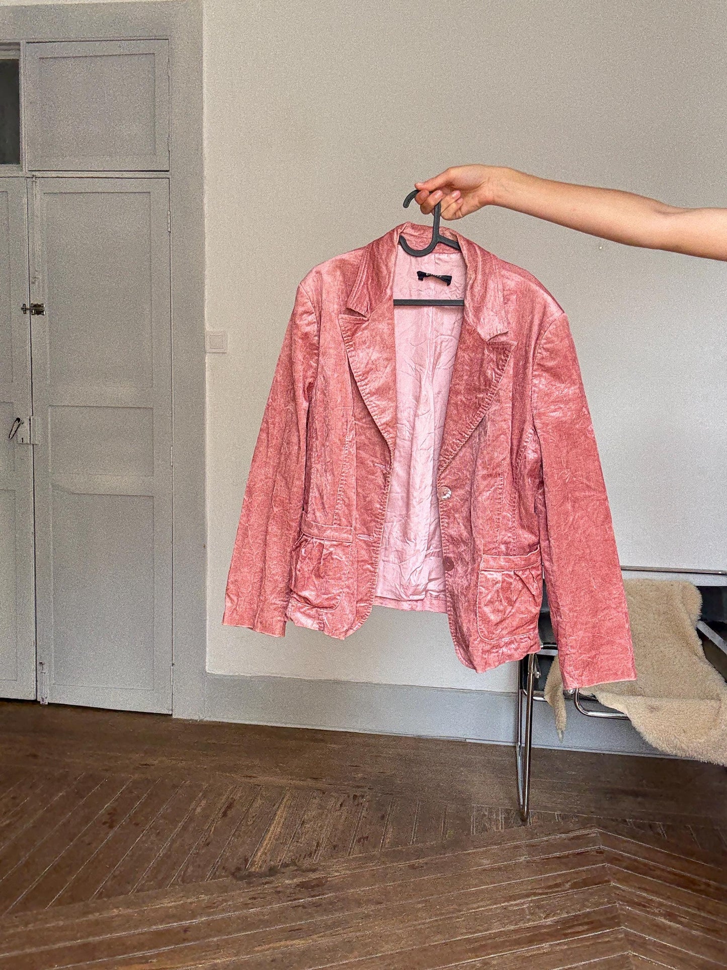 Vintage Crushed Velvet Pink Blazer | Made in Italy by Emil | Barbiecore Coquette Oversized Unisex Jacket