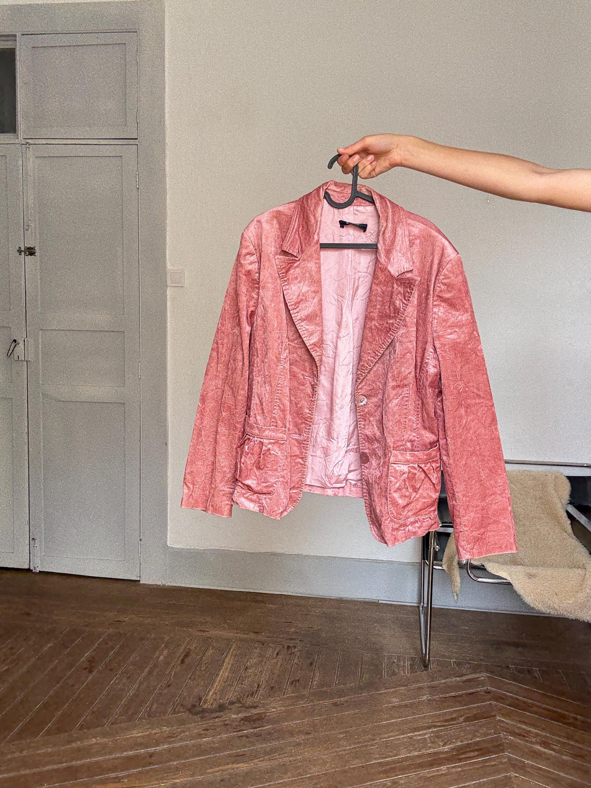 Vintage Crushed Velvet Pink Blazer | Made in Italy by Emil | Barbiecore Coquette Oversized Unisex Jacket