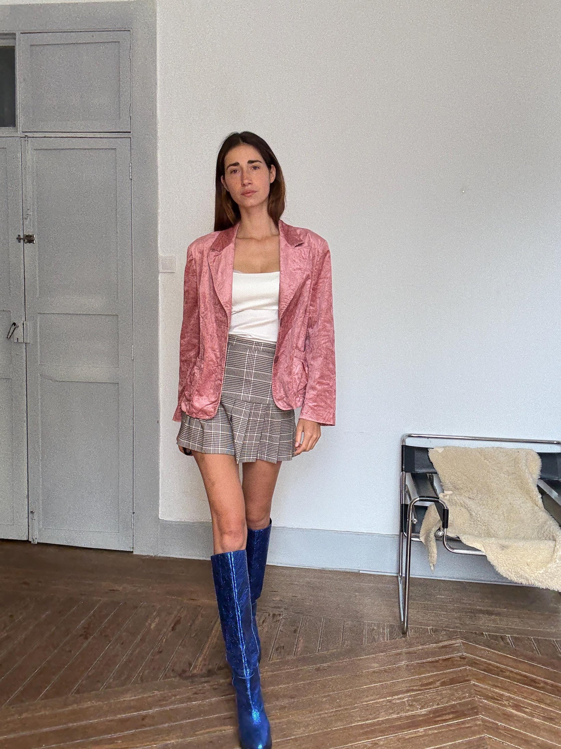 Vintage Crushed Velvet Pink Blazer | Made in Italy by Emil | Barbiecore Coquette Oversized Unisex Jacket