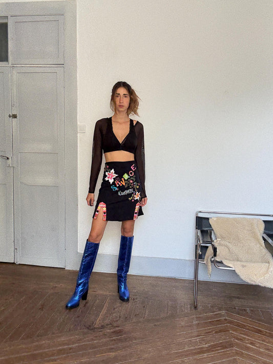 Savage Culture Statement Skirt | Colorful Boho Y2K Patchwork Mini |
