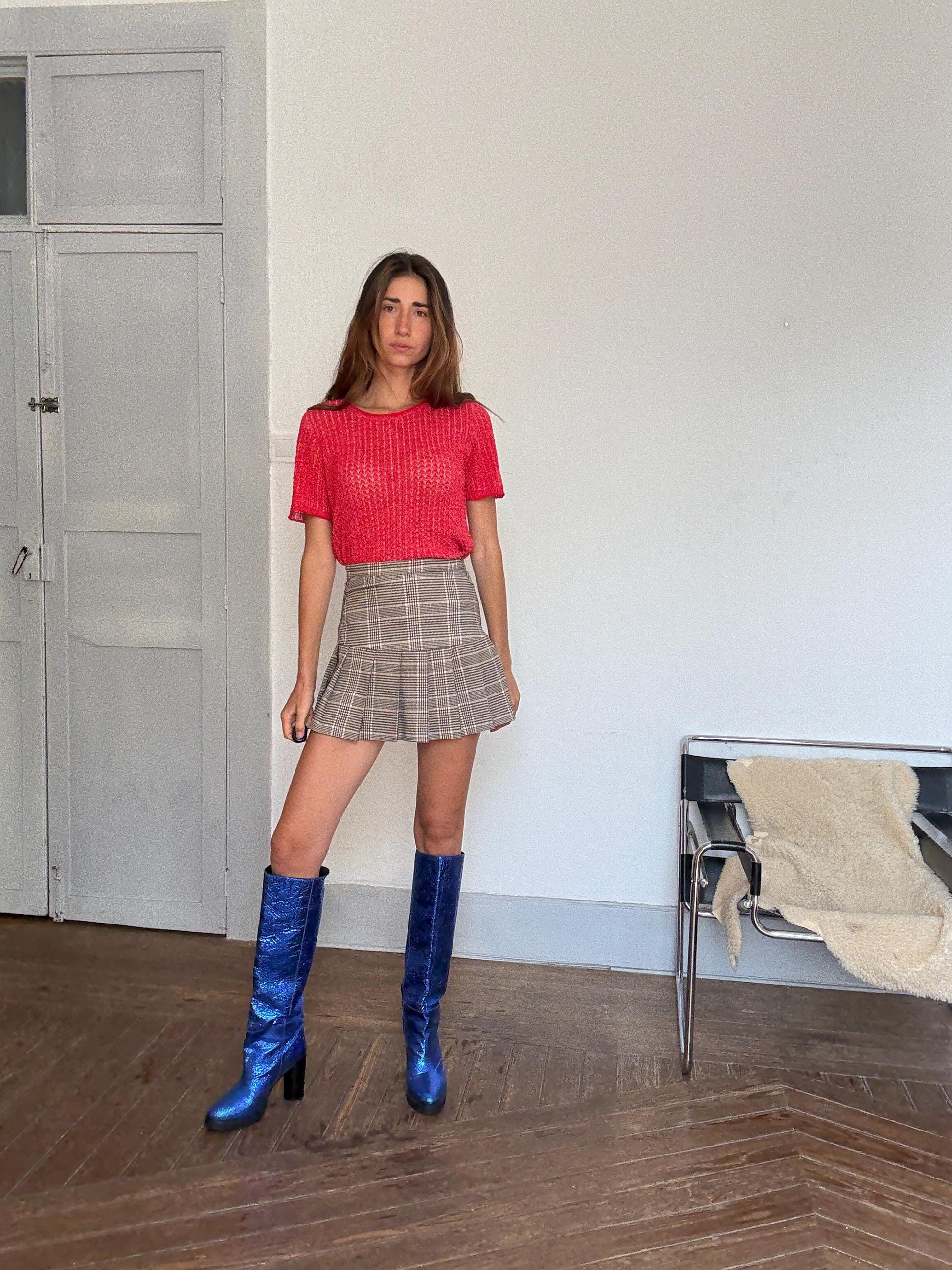 Vintage Lasserre Semi-Sheer Red Knit Top | French Chic Summer Layer | See-Through Parisian Blouse