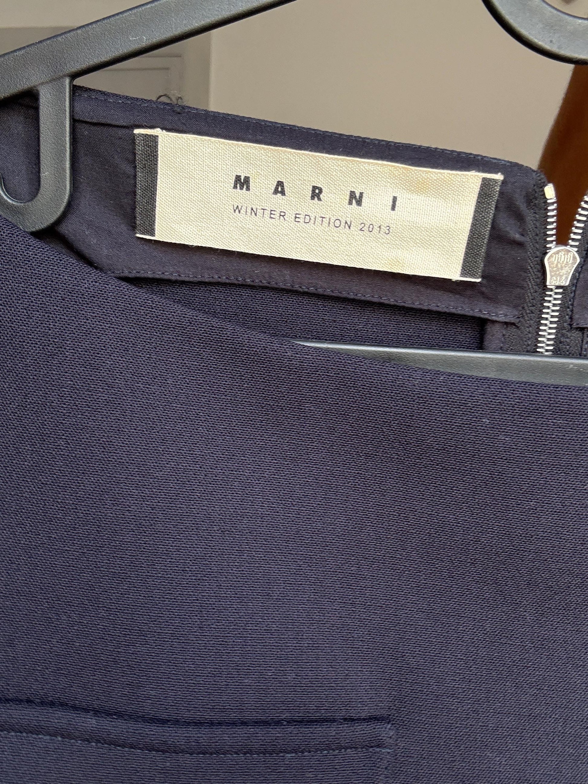 Marni Designer Mini Dress – Winter Edition 2013 | Vintage Dark Navy Sleeveless Shift Dress, Size M/L