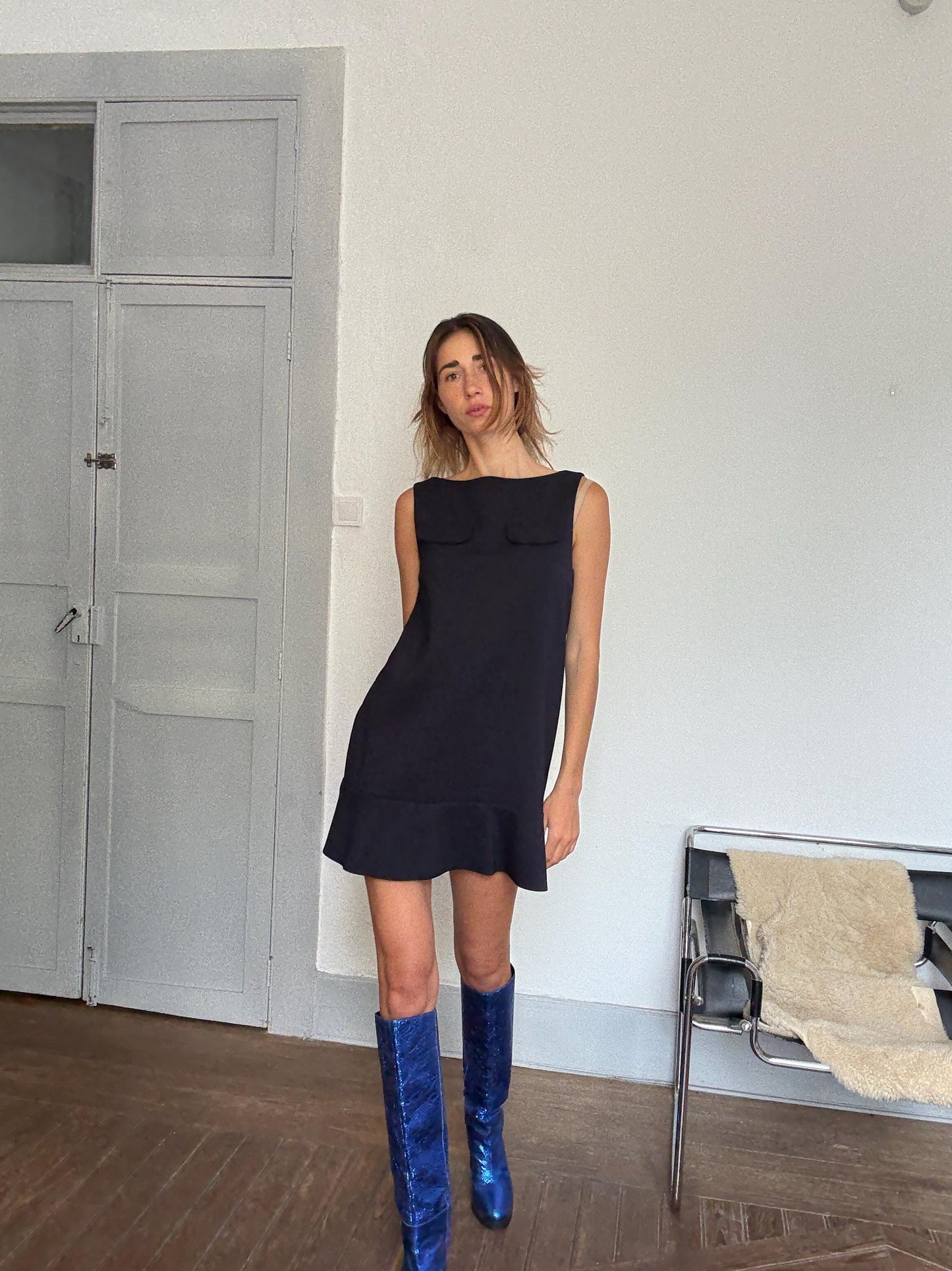 Marni Designer Mini Dress – Winter Edition 2013 | Vintage Dark Navy Sleeveless Shift Dress, Size M/L