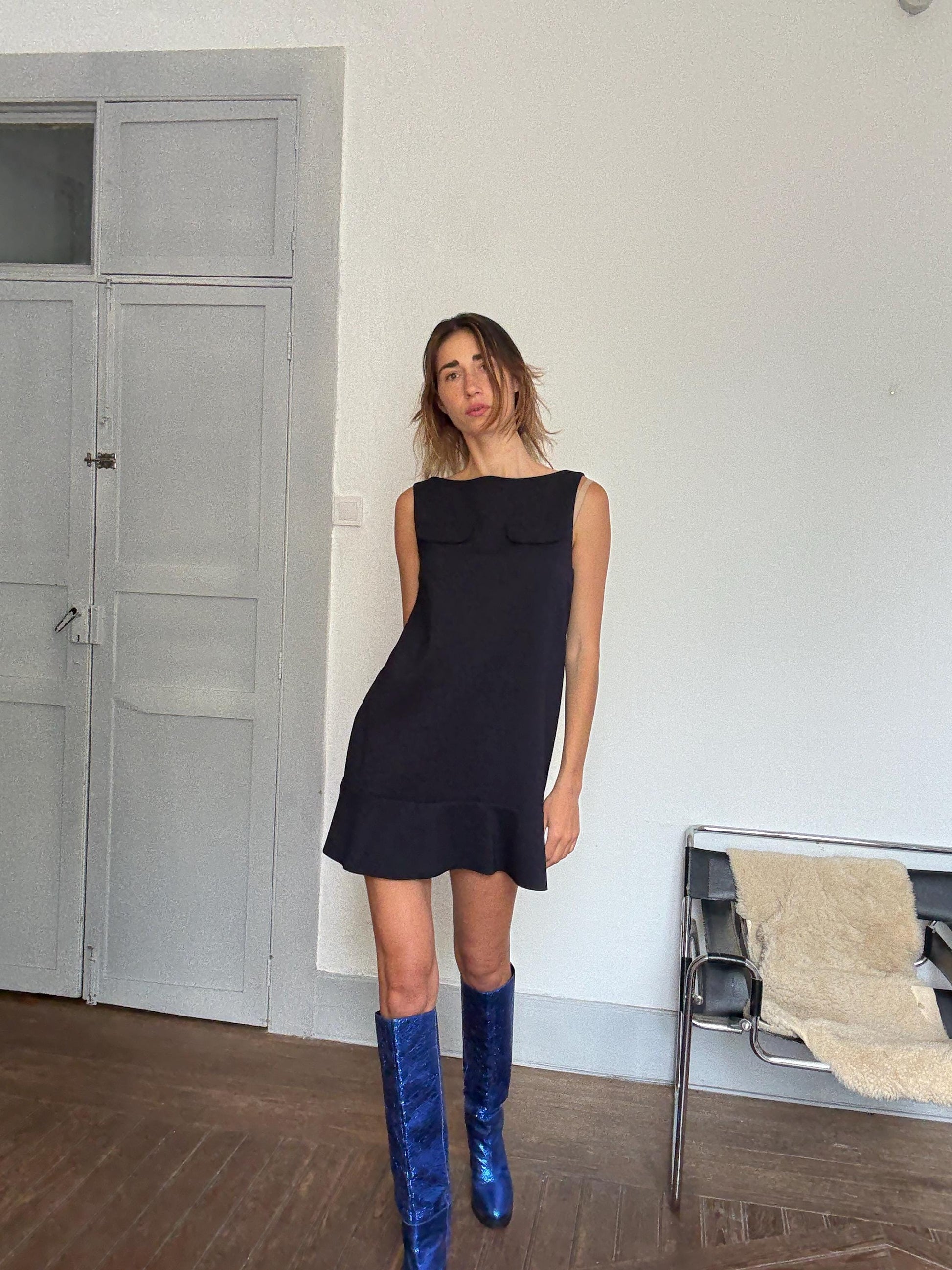 Marni Designer Mini Dress – Winter Edition 2013 | Vintage Dark Navy Sleeveless Shift Dress, Size M/L