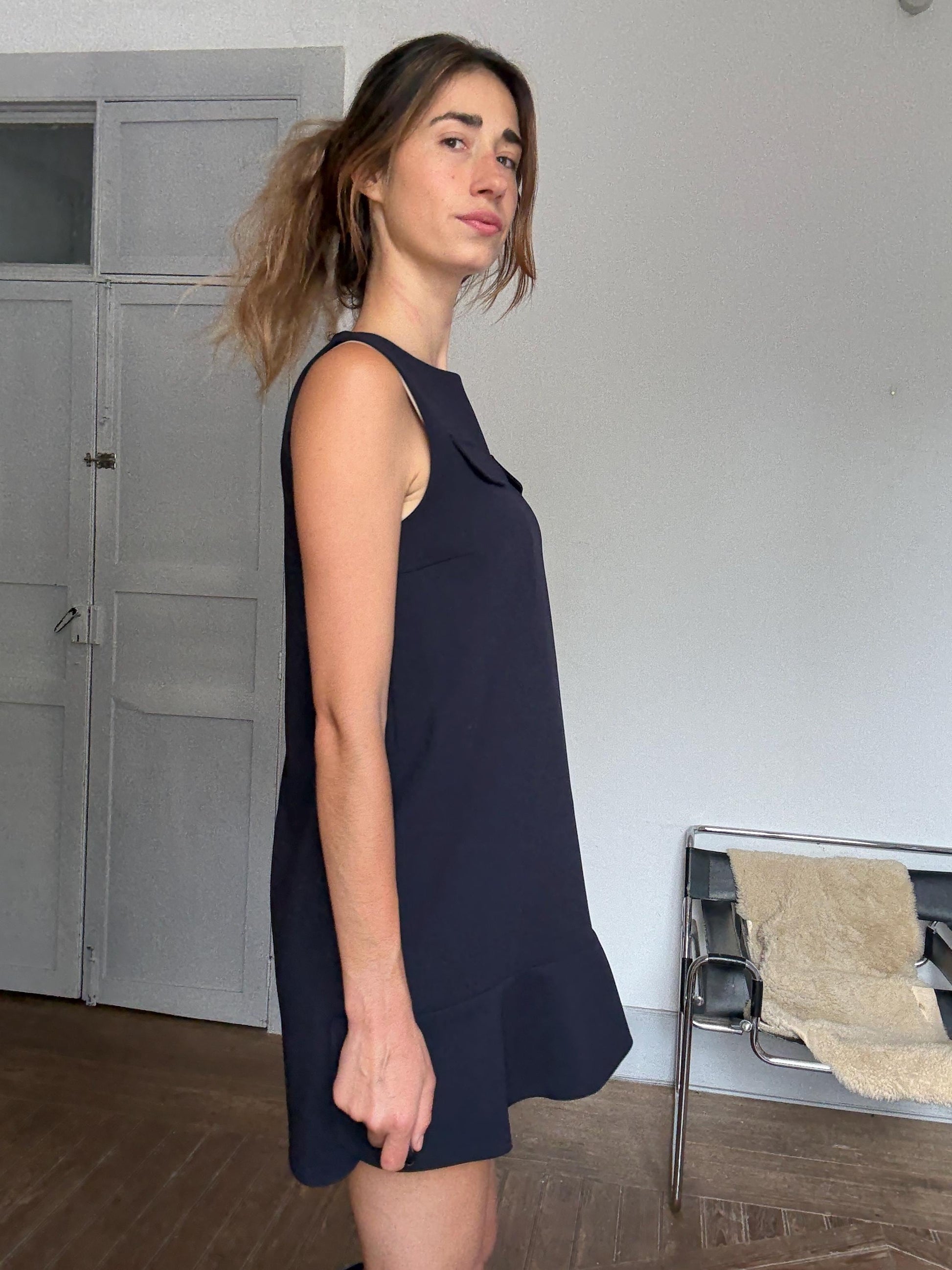 Marni Designer Mini Dress – Winter Edition 2013 | Vintage Dark Navy Sleeveless Shift Dress, Size M/L